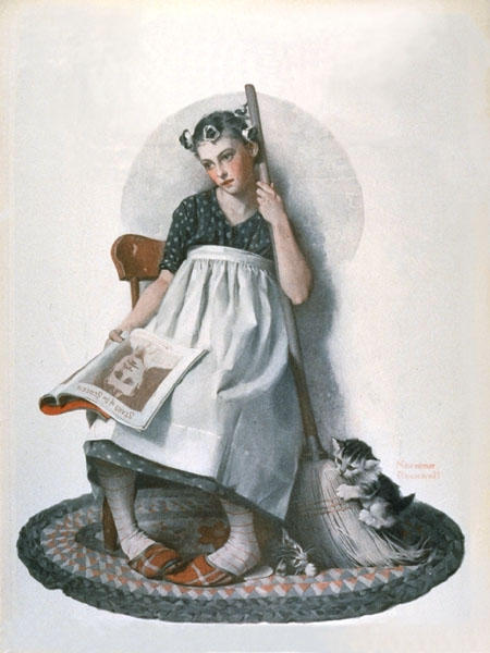 Wikioo.org - The Encyclopedia of Fine Arts - Painting, Artwork by Norman Rockwell - Girl Broom Kitten