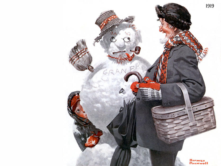 Wikioo.org - The Encyclopedia of Fine Arts - Painting, Artwork by Norman Rockwell - Gramps and the Snowman