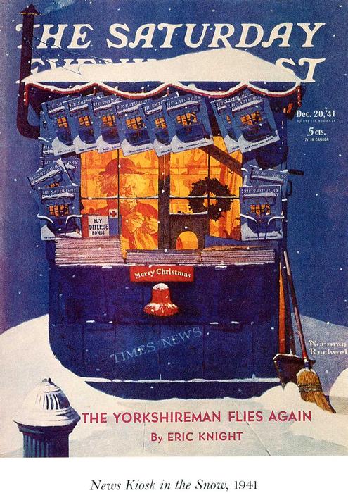Wikioo.org - The Encyclopedia of Fine Arts - Painting, Artwork by Norman Rockwell - News Kiosk in the Snow