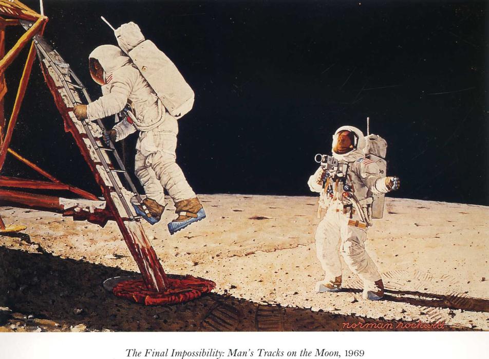 Wikoo.org - موسوعة الفنون الجميلة - اللوحة، العمل الفني Norman Rockwell - The Final Impossibility: Man's Tracks on the Moon