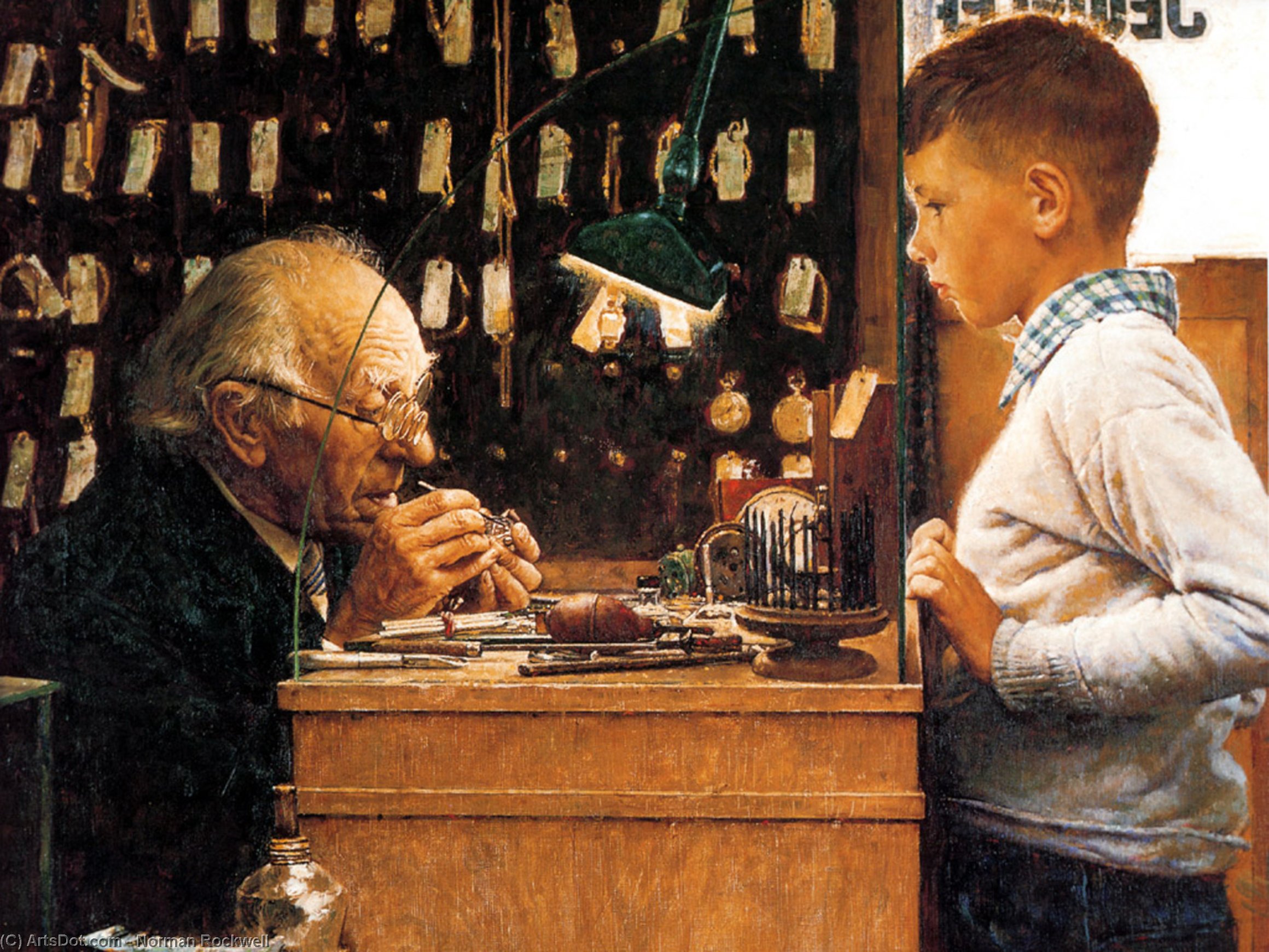 Wikioo.org - The Encyclopedia of Fine Arts - Painting, Artwork by Norman Rockwell - The watchmaker of Switzerland
