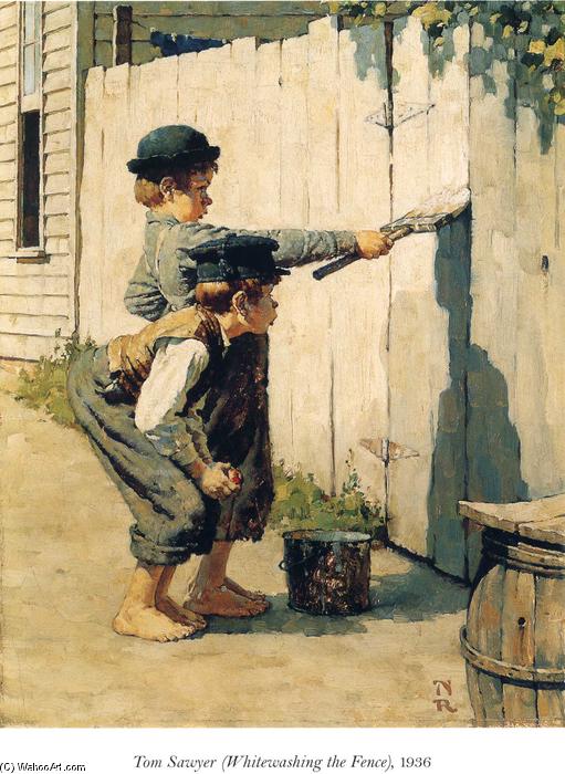 WikiOO.org - Güzel Sanatlar Ansiklopedisi - Resim, Resimler Norman Rockwell - Tom Sawyer (Whitewashing the Fence)