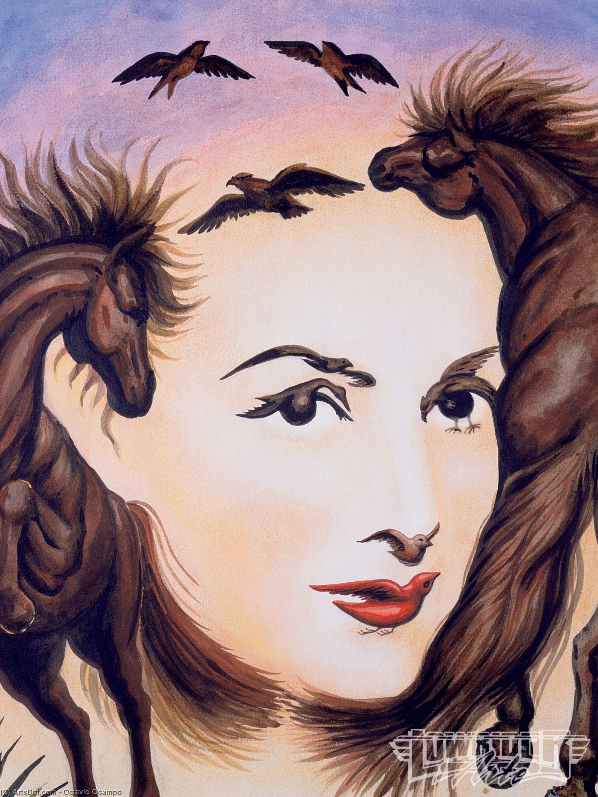 WikiOO.org - Enciclopedia of Fine Arts - Pictura, lucrări de artă Octavio Ocampo - Woman and Horses