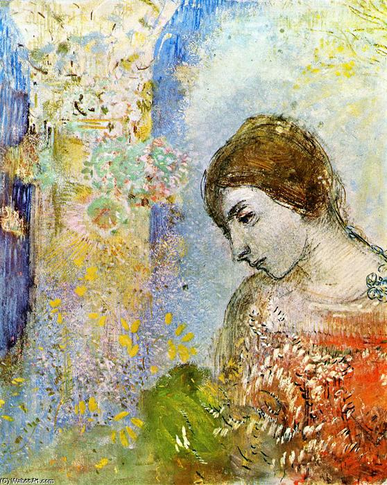 Wikioo.org - The Encyclopedia of Fine Arts - Painting, Artwork by Odilon Redon - Woman with Pillar of Flowers