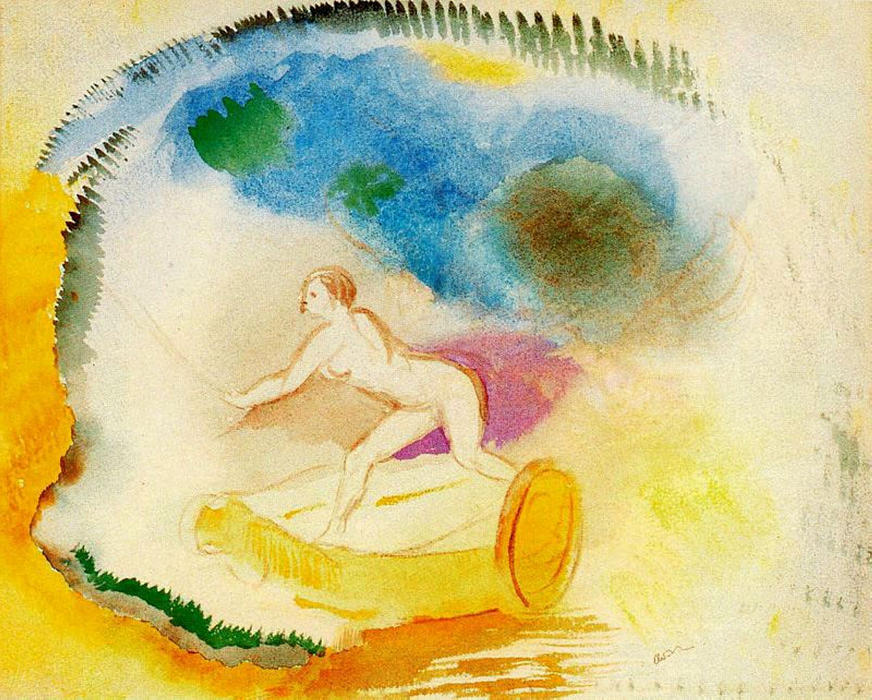 Wikioo.org – L'Encyclopédie des Beaux Arts - Peinture, Oeuvre de Odilon Redon - Femme nue en avant une voitures de