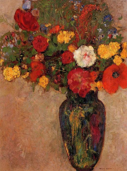 Wikioo.org - The Encyclopedia of Fine Arts - Painting, Artwork by Odilon Redon - Vase of Flowers