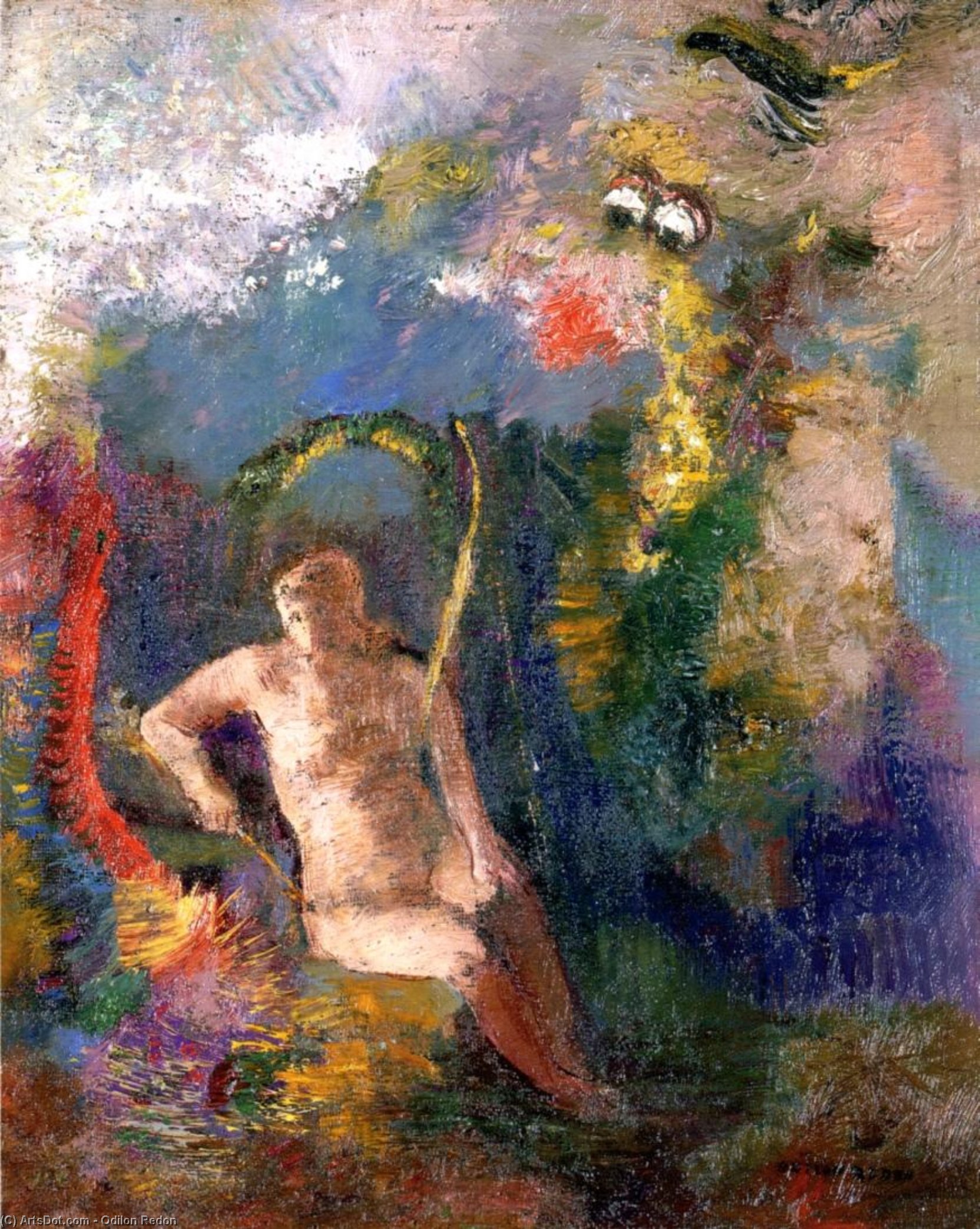 Wikoo.org - موسوعة الفنون الجميلة - اللوحة، العمل الفني Odilon Redon - Landscape with Eve