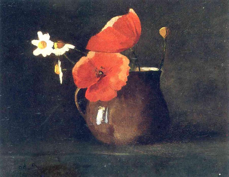 WikiOO.org – 美術百科全書 - 繪畫，作品 Odilon Redon - 鲜花 绿色 花瓶