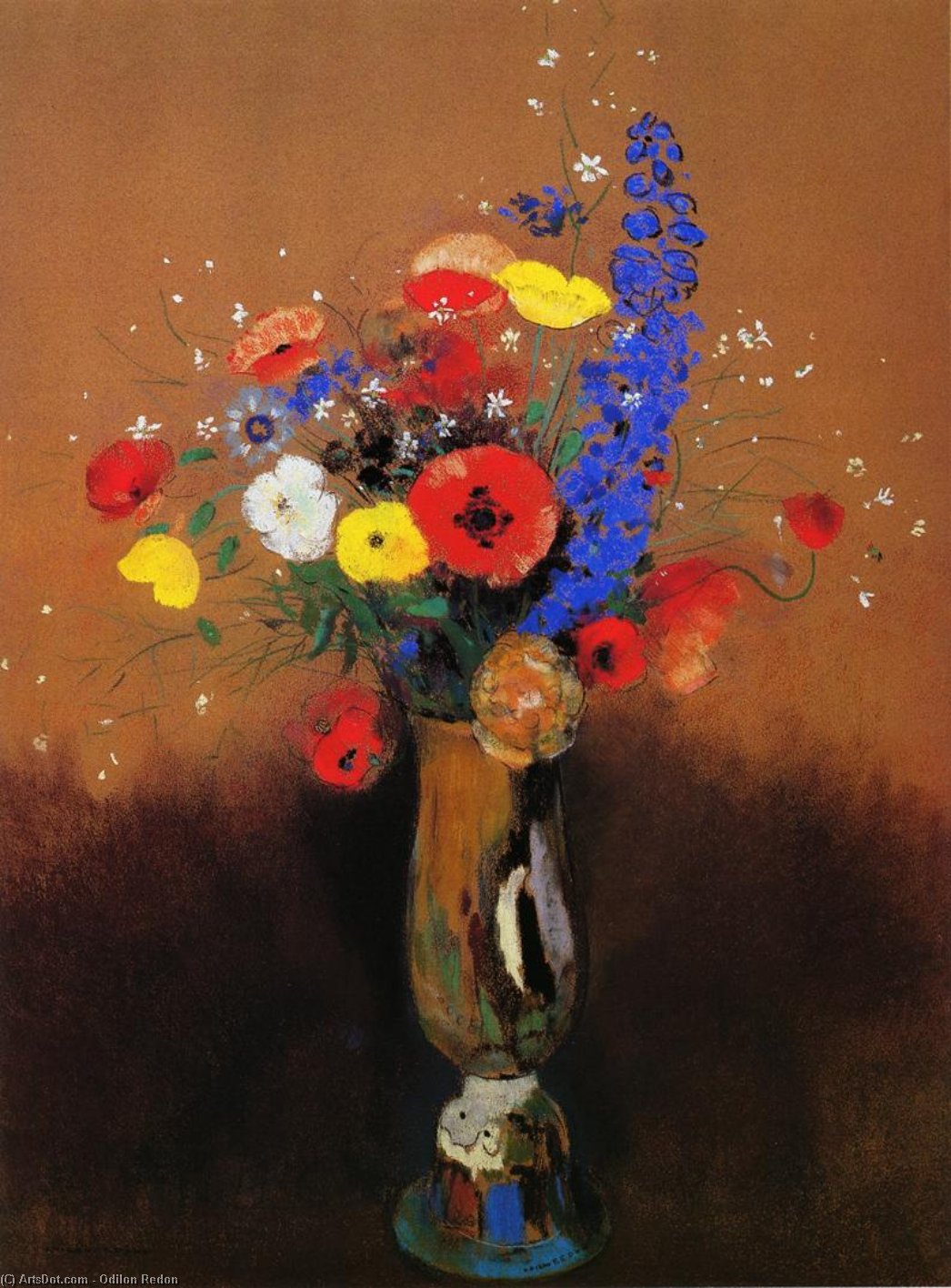 WikiOO.org - Encyclopedia of Fine Arts - Lukisan, Artwork Odilon Redon - Wild flowers in a Long-necked Vase