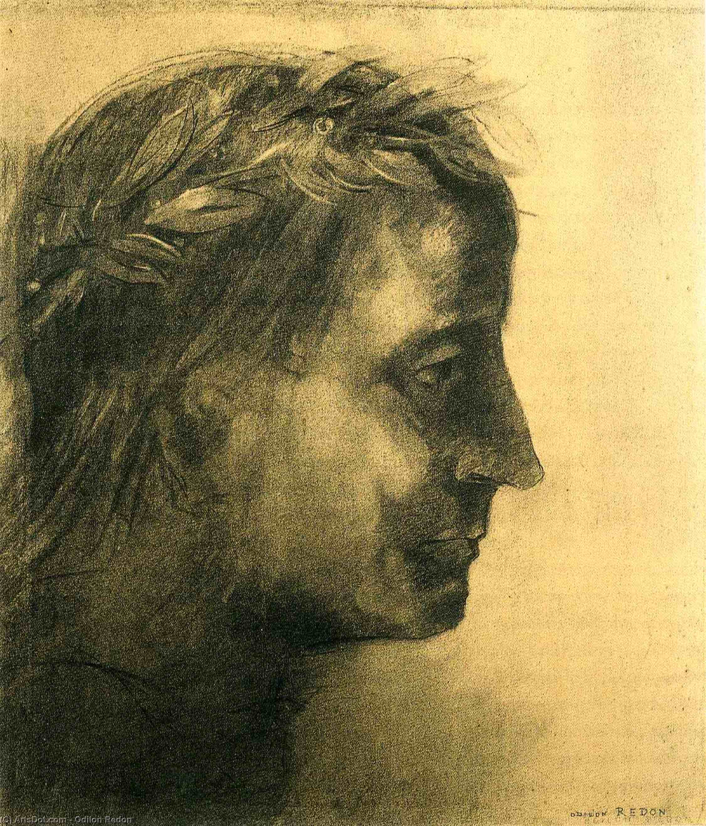 Wikioo.org – La Enciclopedia de las Bellas Artes - Pintura, Obras de arte de Odilon Redon - el Laureado  Cabeza