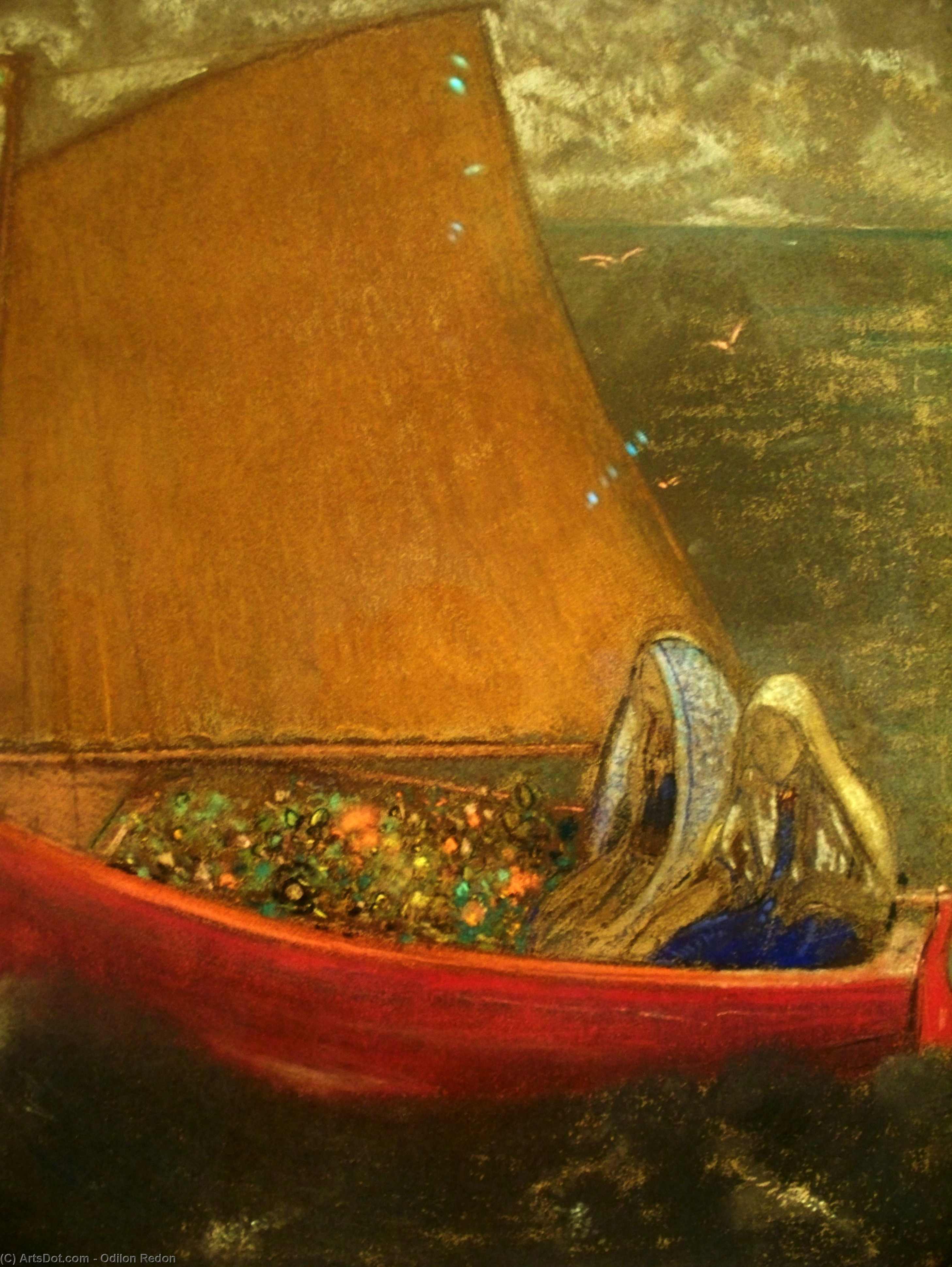 Wikoo.org - موسوعة الفنون الجميلة - اللوحة، العمل الفني Odilon Redon - The Yellow Sail
