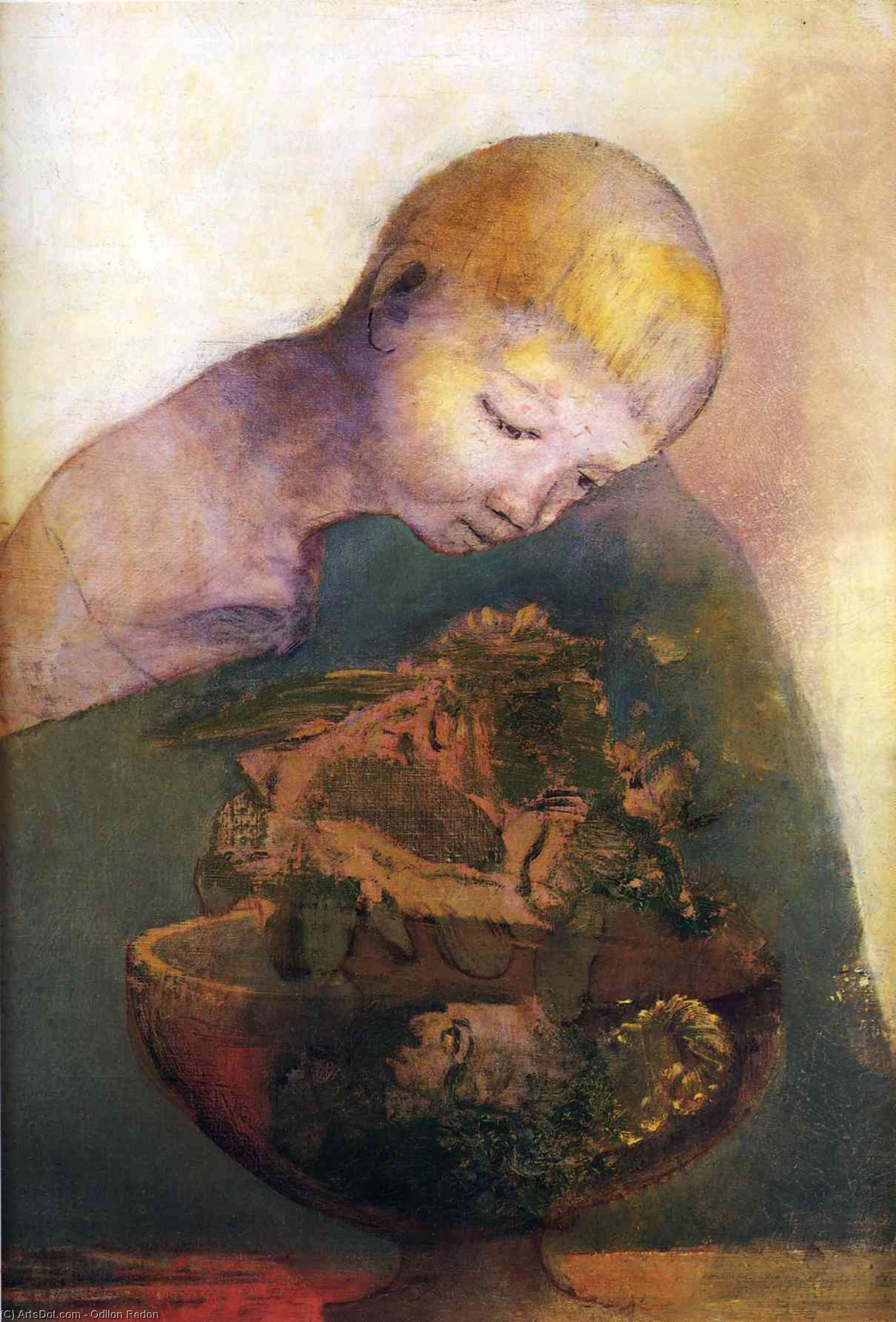 WikiOO.org - Encyclopedia of Fine Arts - Maľba, Artwork Odilon Redon - Cup of cognition (The Children's Cup)