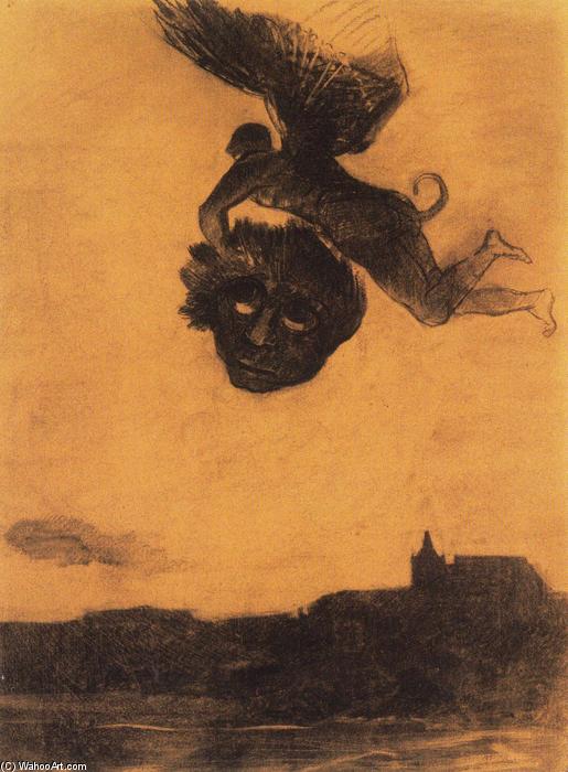 WikiOO.org – 美術百科全書 - 繪畫，作品 Odilon Redon - 魔鬼 采取 一个 头 在  的 空气