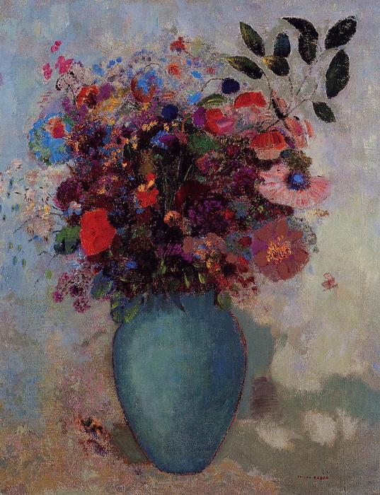 Wikioo.org - The Encyclopedia of Fine Arts - Painting, Artwork by Odilon Redon - Flowers in a Turquoise Vase