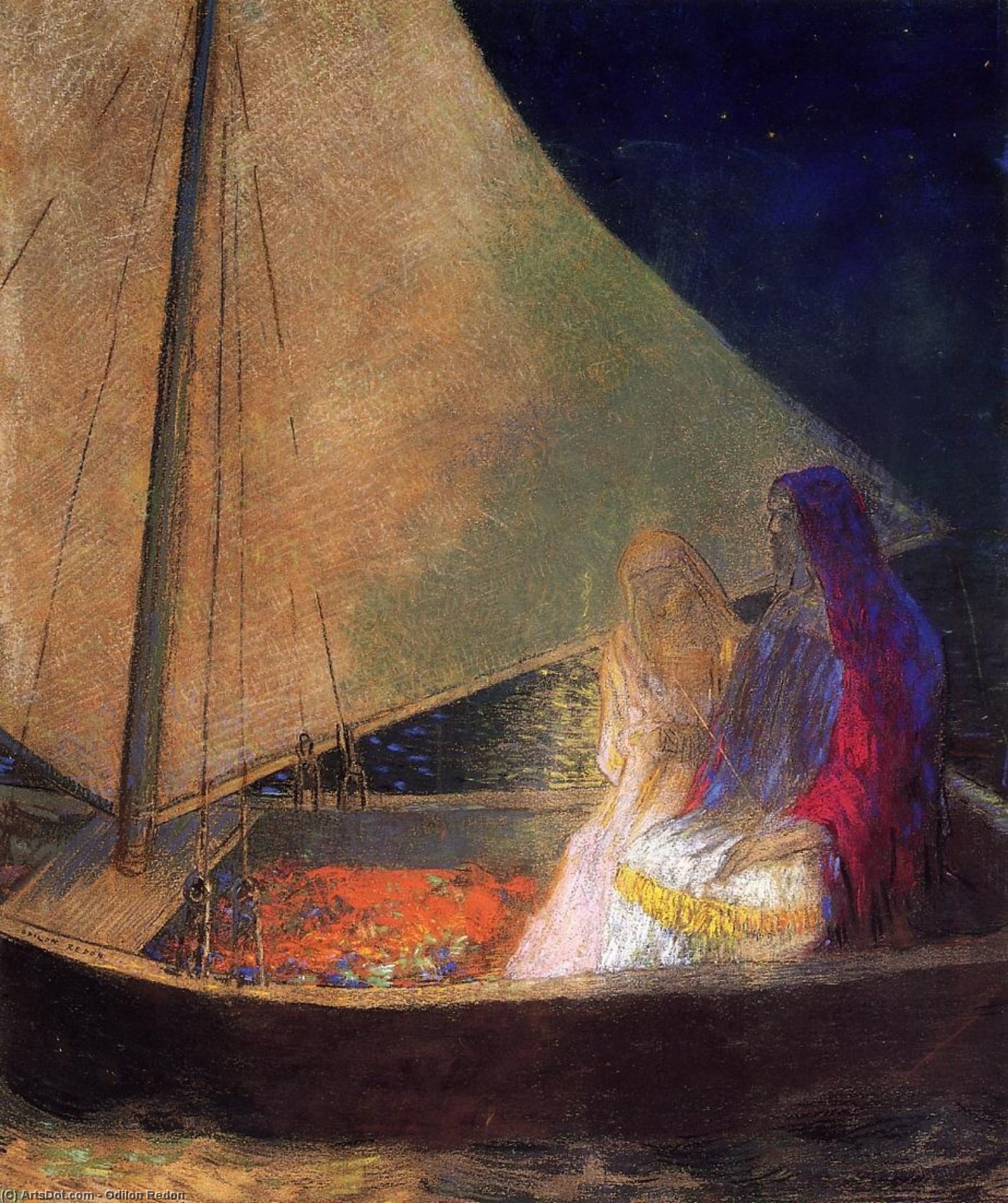 Wikioo.org - The Encyclopedia of Fine Arts - Painting, Artwork by Odilon Redon - Boat with Two Figures