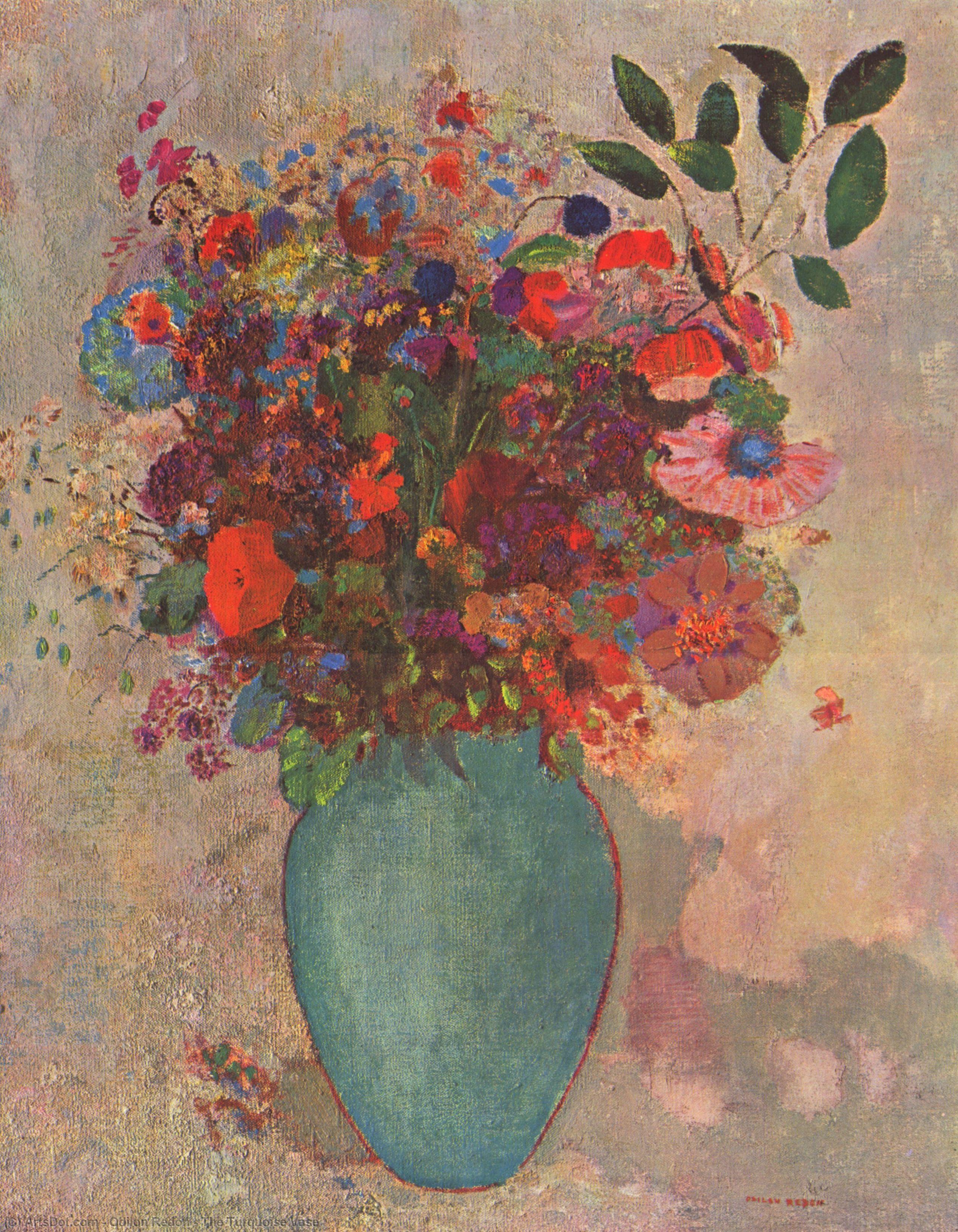 Wikoo.org - موسوعة الفنون الجميلة - اللوحة، العمل الفني Odilon Redon - The Turquoise Vase