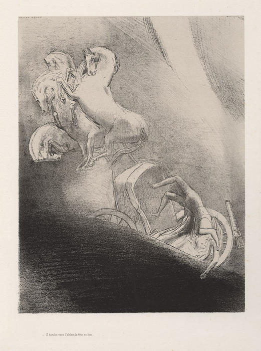 WikiOO.org - Encyclopedia of Fine Arts - Maalaus, taideteos Odilon Redon - He falls, head-first, into the abyss (plate 17)