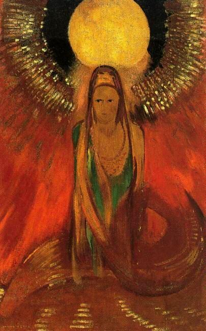 Wikoo.org - موسوعة الفنون الجميلة - اللوحة، العمل الفني Odilon Redon - The Flame (Goddess of Fire)