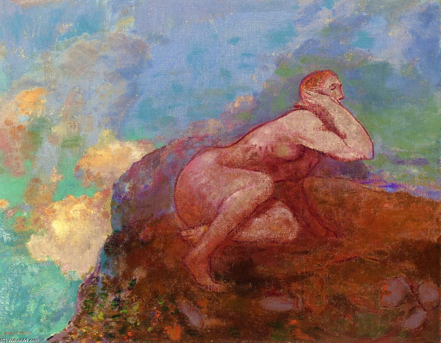 WikiOO.org – 美術百科全書 - 繪畫，作品 Odilon Redon - 裸体女子的岩石 . jpeg
