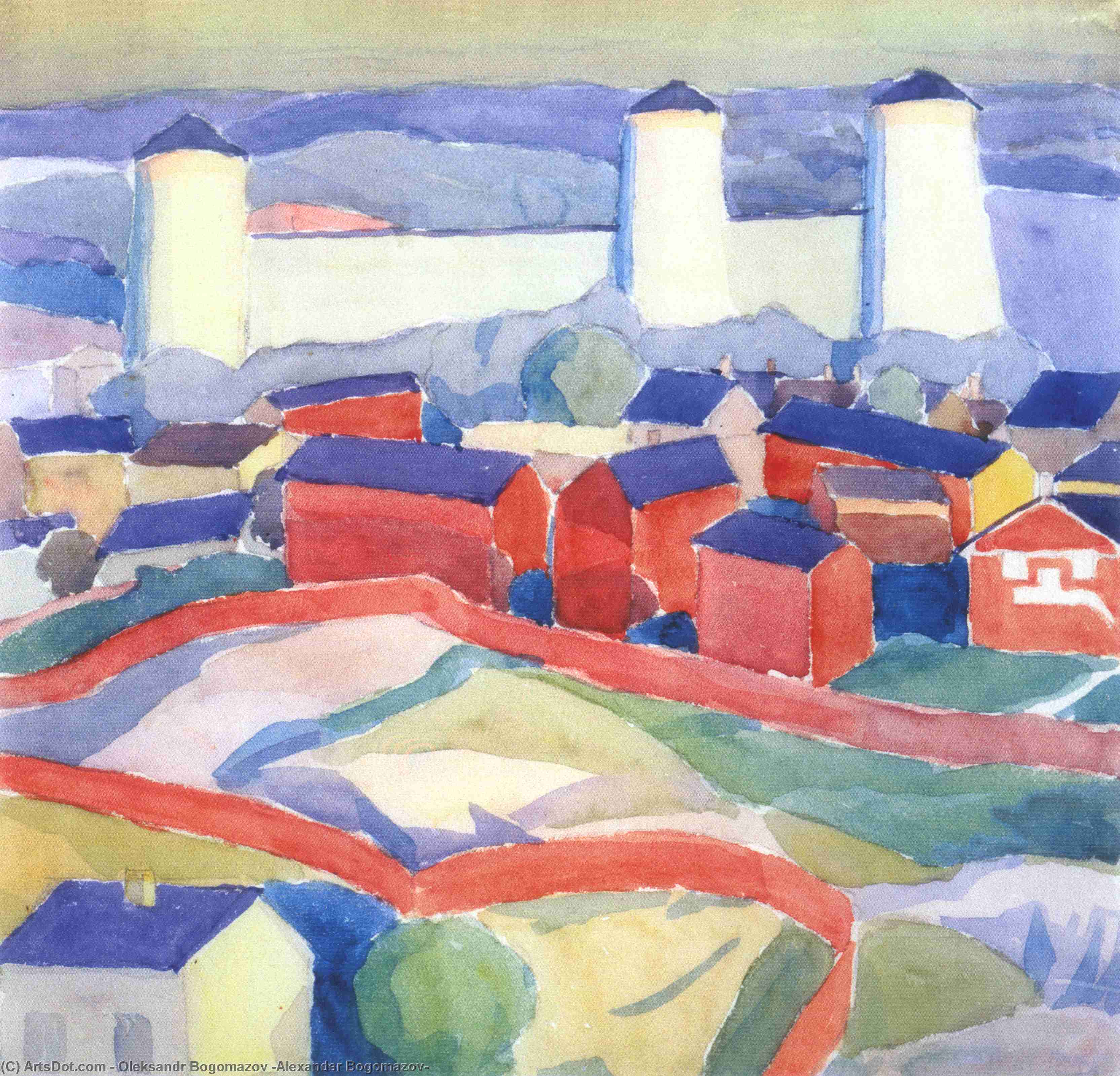WikiOO.org - Encyclopedia of Fine Arts - Malba, Artwork Oleksandr Bogomazov (Alexander Bogomazov) - Landscape with red houses