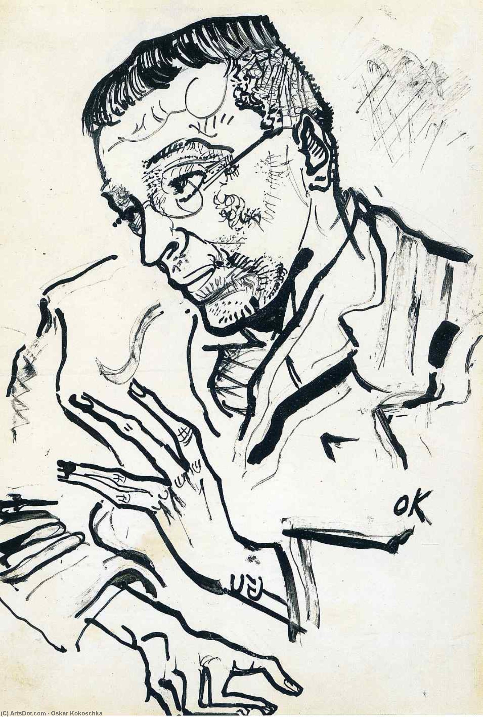 Wikioo.org - The Encyclopedia of Fine Arts - Painting, Artwork by Oskar Kokoschka - Portrait of Karl Kraus