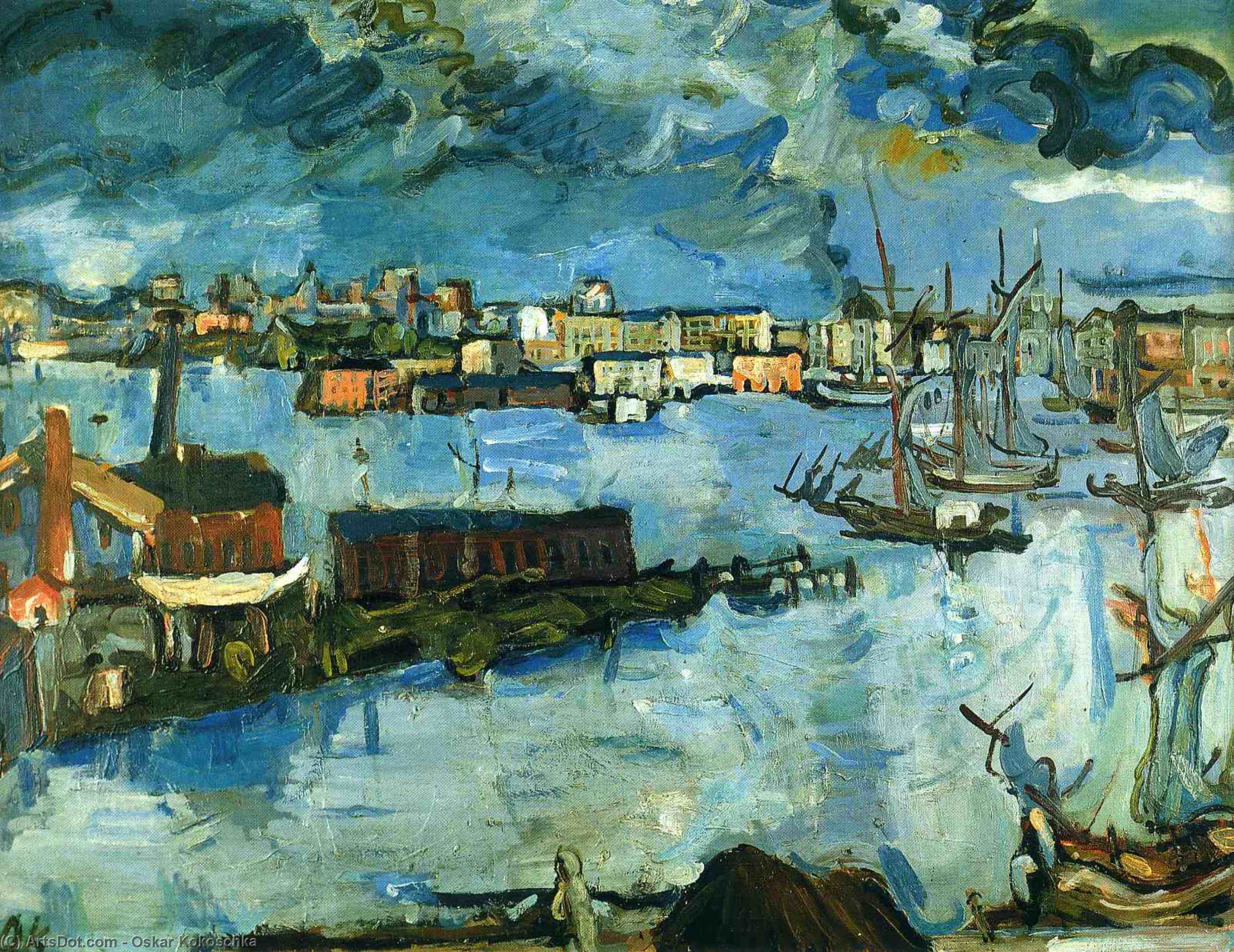 Wikoo.org - موسوعة الفنون الجميلة - اللوحة، العمل الفني Oskar Kokoschka - Stockholm Harbour