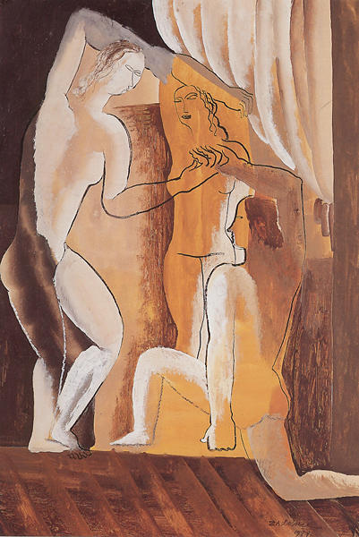 Wikioo.org - The Encyclopedia of Fine Arts - Painting, Artwork by Ossip Zadkine - Three women in an interior