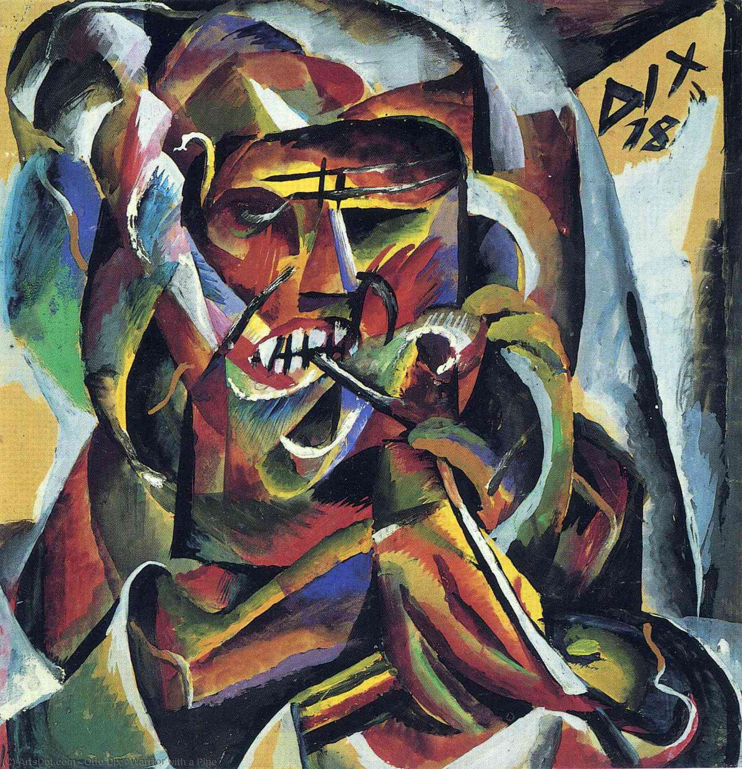 Wikoo.org - موسوعة الفنون الجميلة - اللوحة، العمل الفني Otto Dix - Warrior with a Pipe