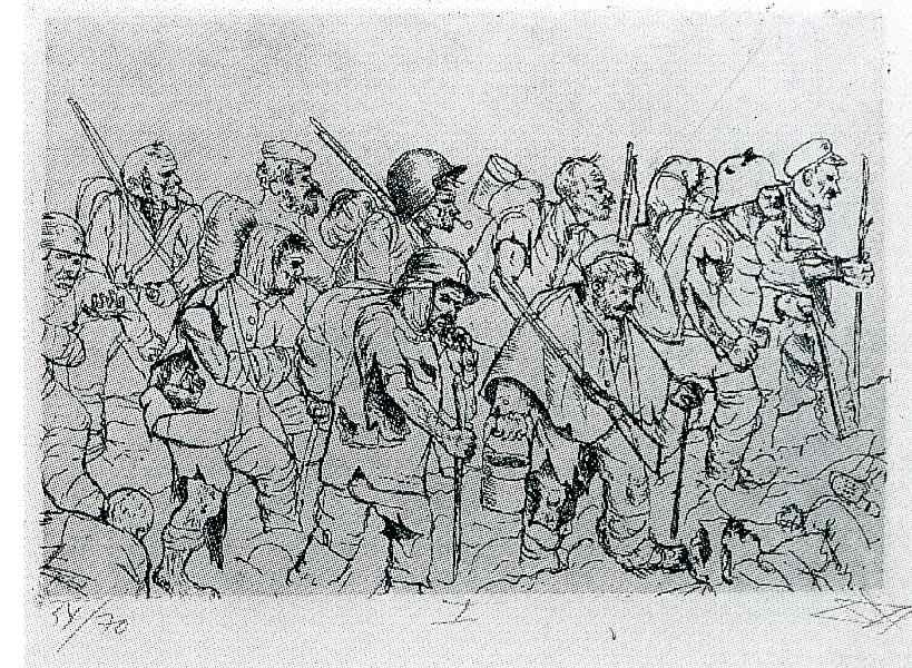 Wikioo.org - Encyklopedia Sztuk Pięknych - Malarstwo, Grafika Otto Dix - Battle weary troops retreating - Battle of the Somme