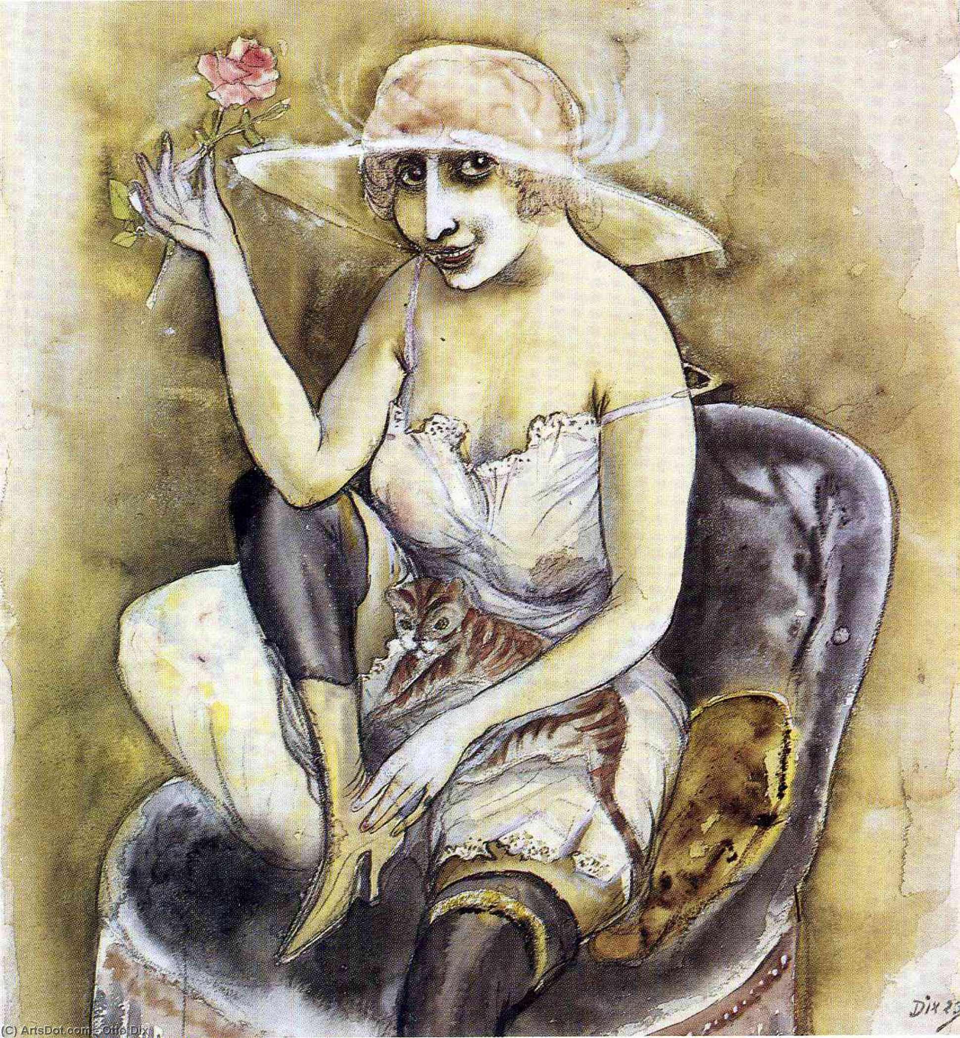 Wikioo.org – La Enciclopedia de las Bellas Artes - Pintura, Obras de arte de Otto Dix - chica con clavel  rosados
