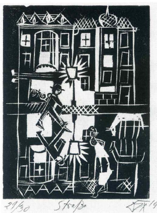 WikiOO.org - Enciclopédia das Belas Artes - Pintura, Arte por Otto Dix - Street (Strasse) from the portfolio Nine Woodcuts