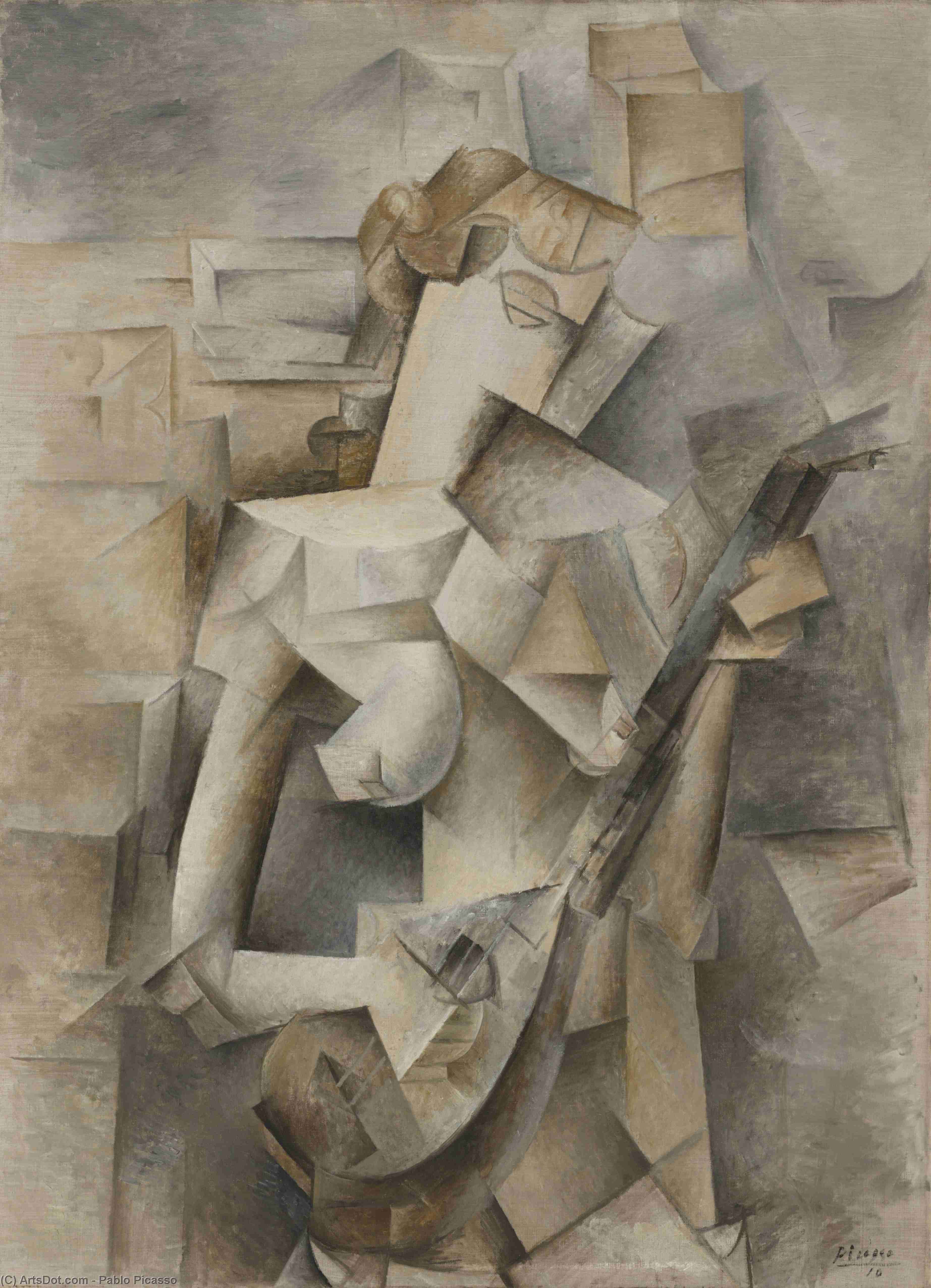 WikiOO.org - Enciclopédia das Belas Artes - Pintura, Arte por Pablo Picasso - Girl with mandolin (Fanny Tellier)