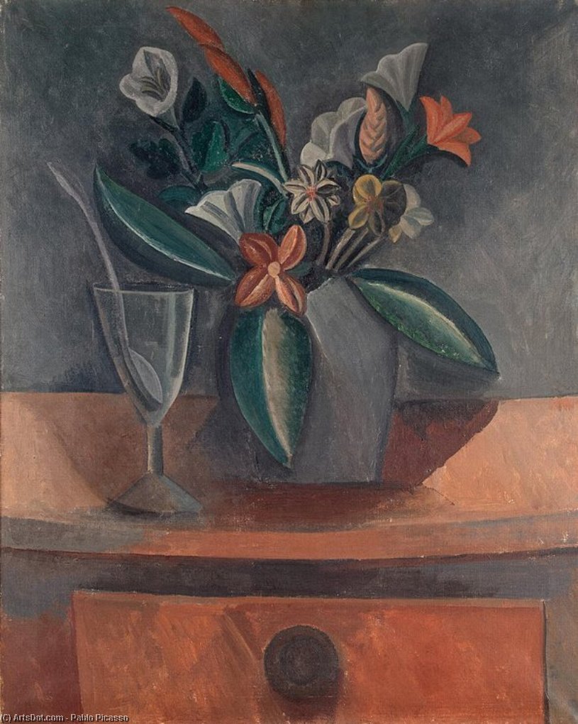 WikiOO.org - אנציקלופדיה לאמנויות יפות - ציור, יצירות אמנות Pablo Picasso - Flowers in a Grey Jar