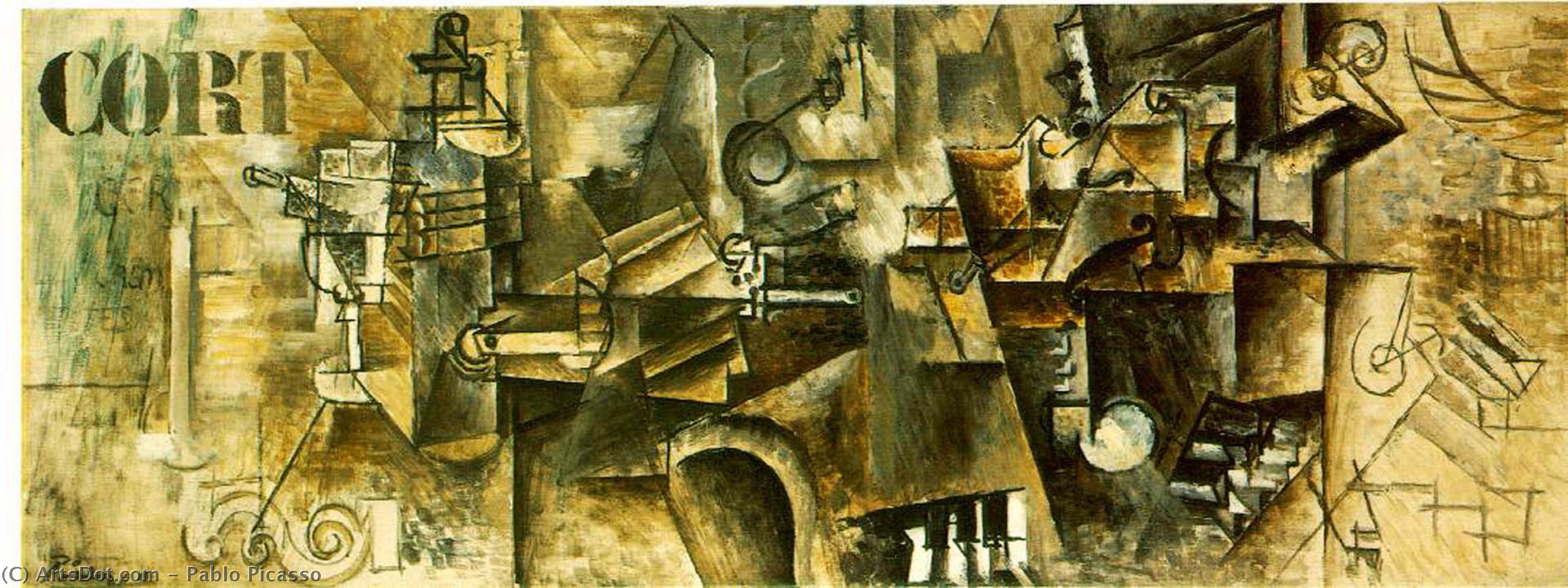Wikioo.org - The Encyclopedia of Fine Arts - Painting, Artwork by Pablo Picasso - Still life on the piano ('CORT')