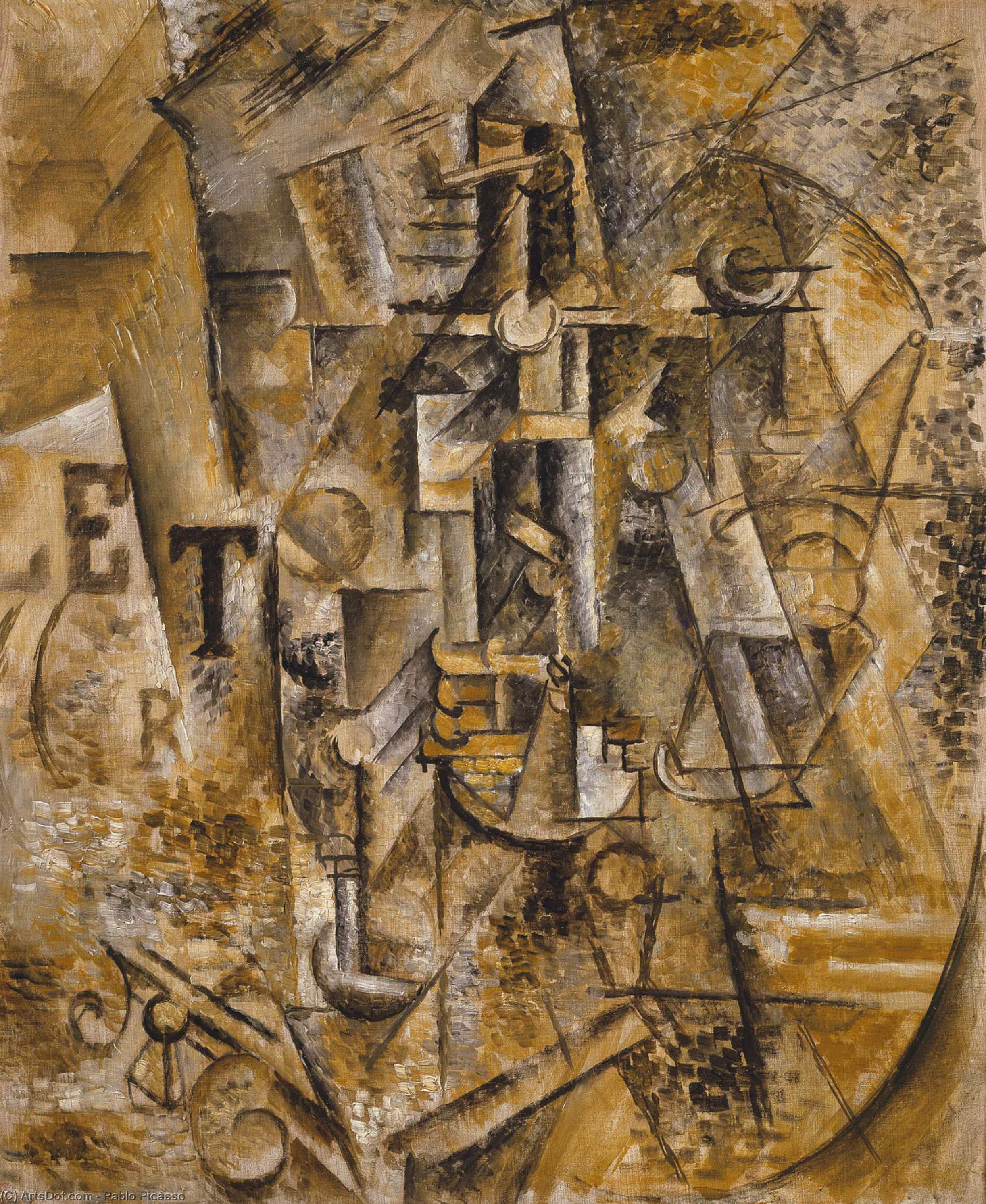 WikiOO.org - Encyclopedia of Fine Arts - Maleri, Artwork Pablo Picasso - Still life with bottle of rum