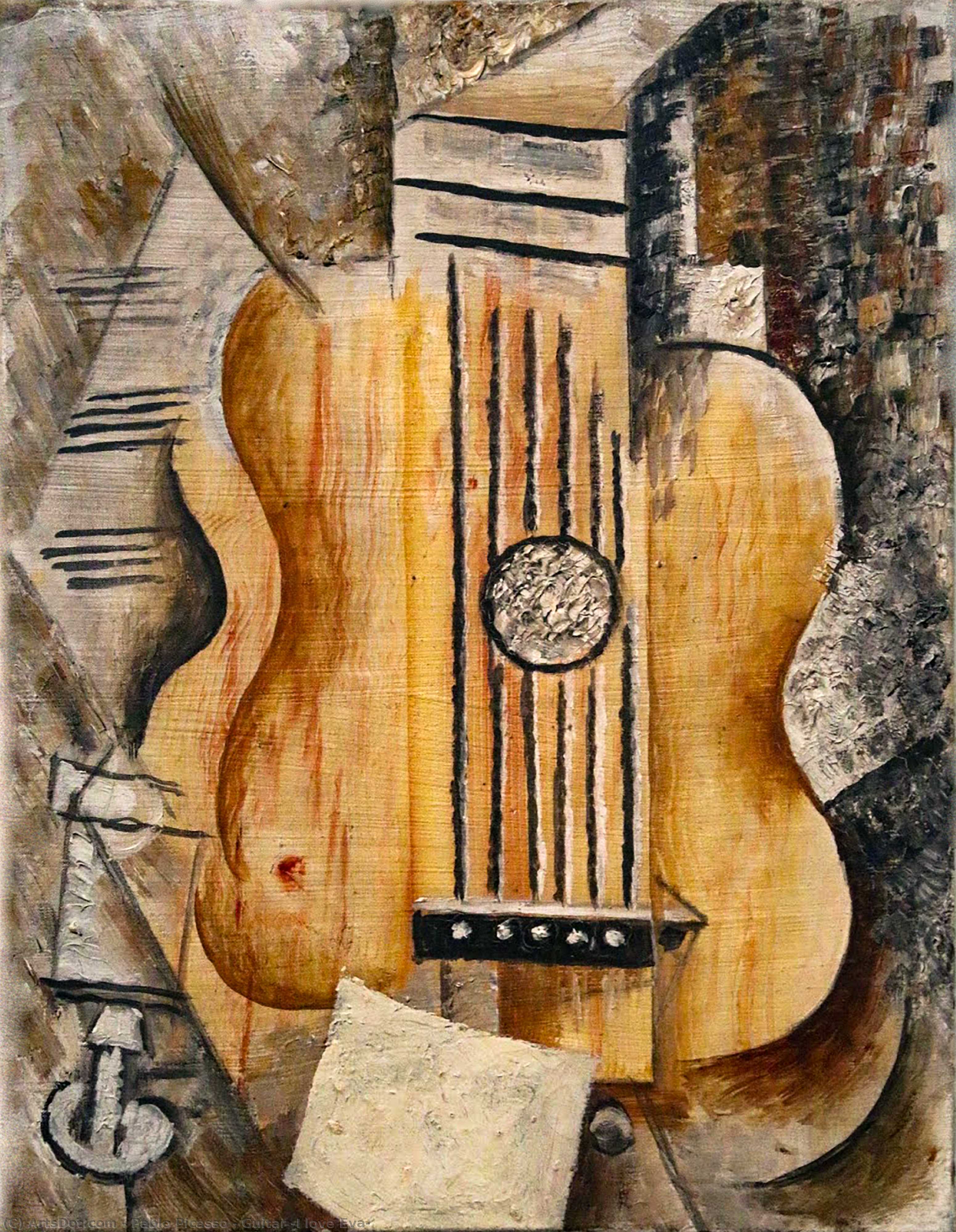 Wikioo.org - The Encyclopedia of Fine Arts - Painting, Artwork by Pablo Picasso - Guitar (I love Eva)