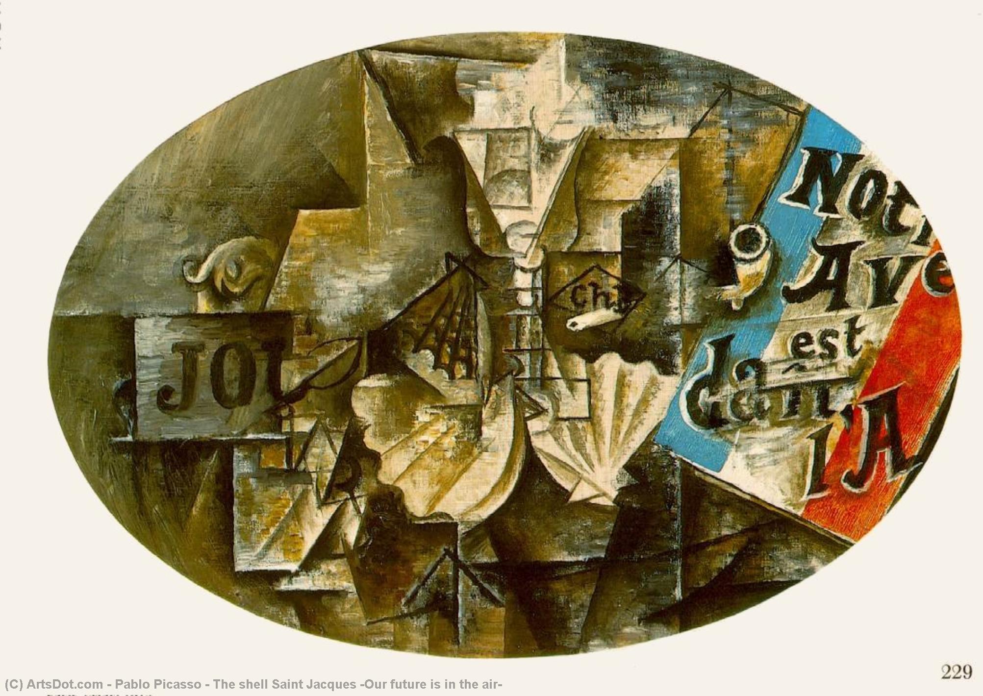Wikioo.org - The Encyclopedia of Fine Arts - Painting, Artwork by Pablo Picasso - The shell Saint Jacques (Our future is in the air)