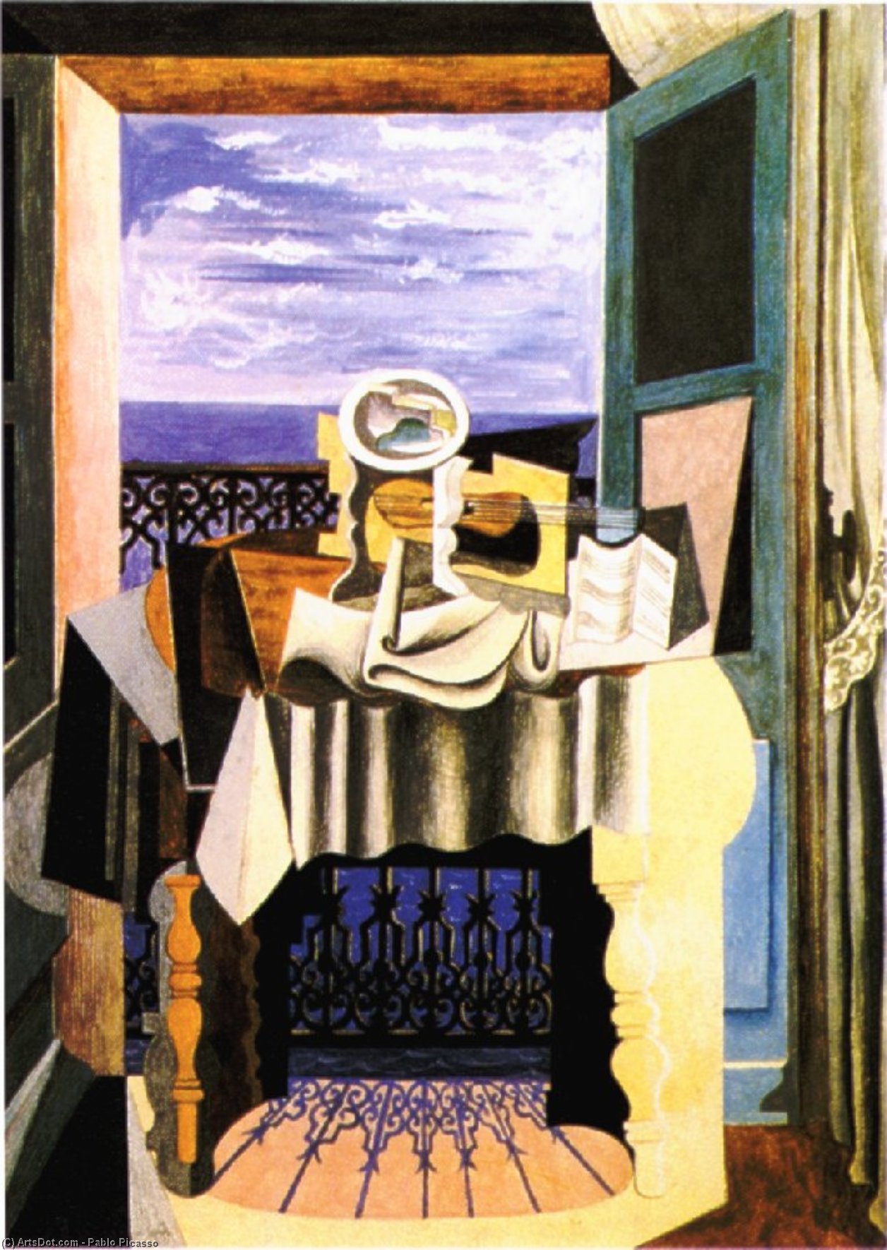Wikioo.org – La Enciclopedia de las Bellas Artes - Pintura, Obras de arte de Pablo Picasso - Naturaleza muerta enfrente de a ventana a Saint-Raphael