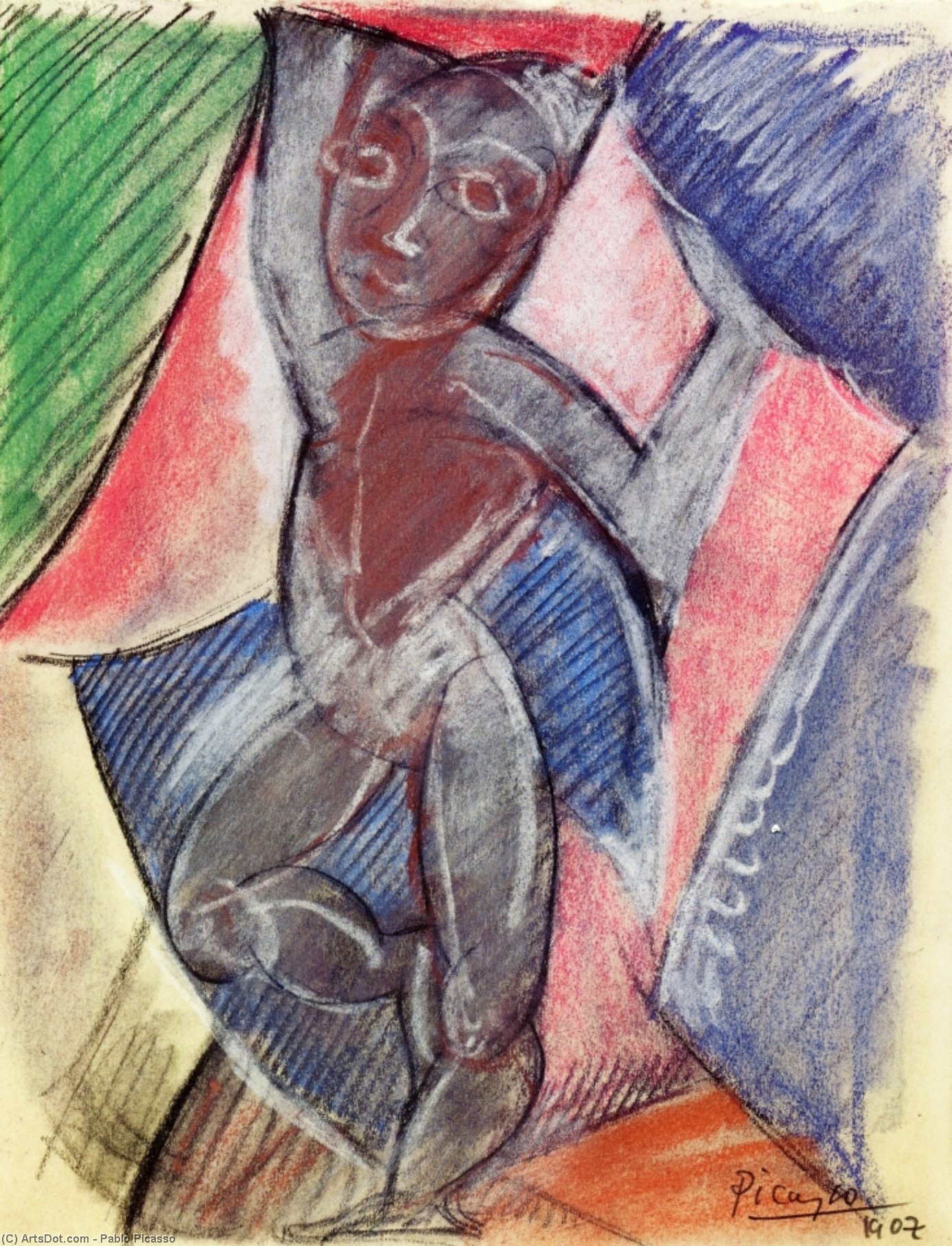 Wikioo.org - Bách khoa toàn thư về mỹ thuật - Vẽ tranh, Tác phẩm nghệ thuật Pablo Picasso - Nude with raised arms
