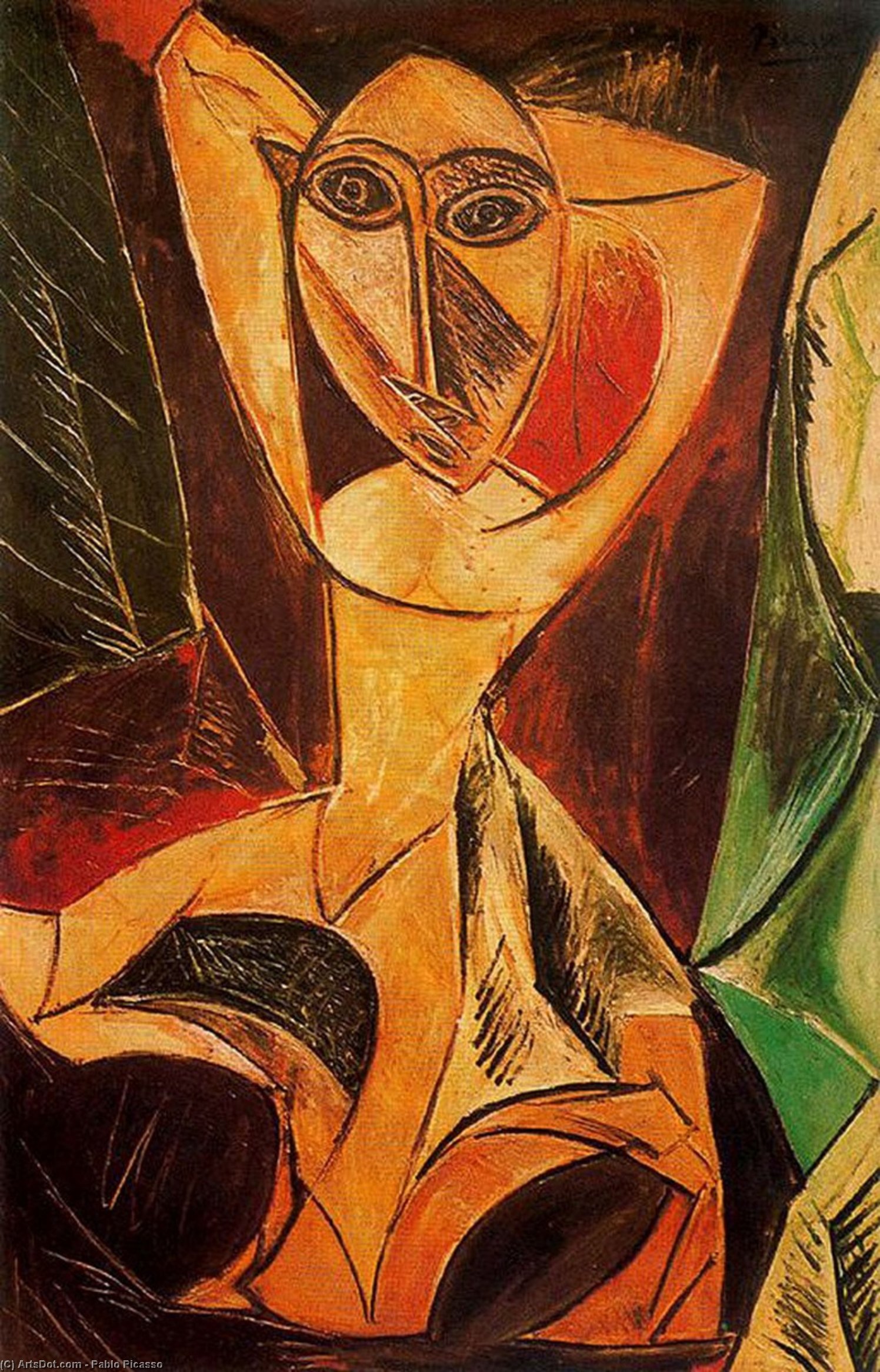 WikiOO.org - Enciklopedija dailės - Tapyba, meno kuriniai Pablo Picasso - Nude with raised arms (The Avignon dancer)