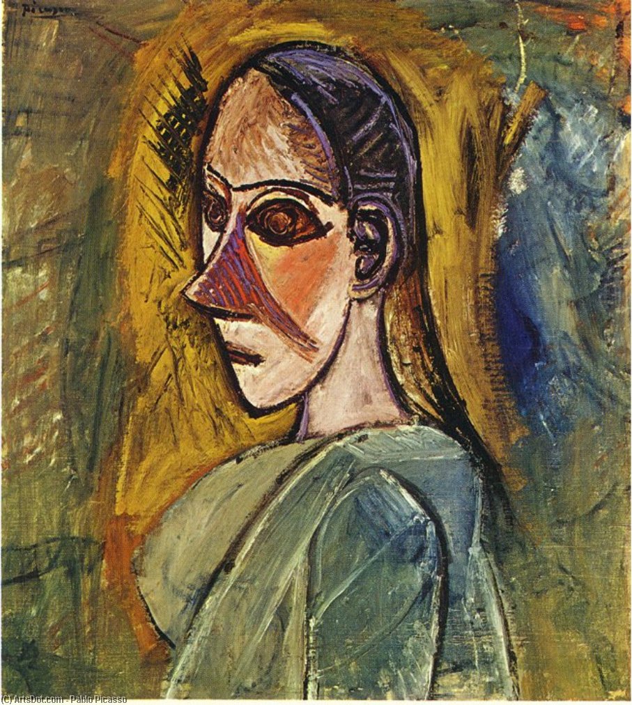 WikiOO.org - Güzel Sanatlar Ansiklopedisi - Resim, Resimler Pablo Picasso - Bust of young woman from Avignon