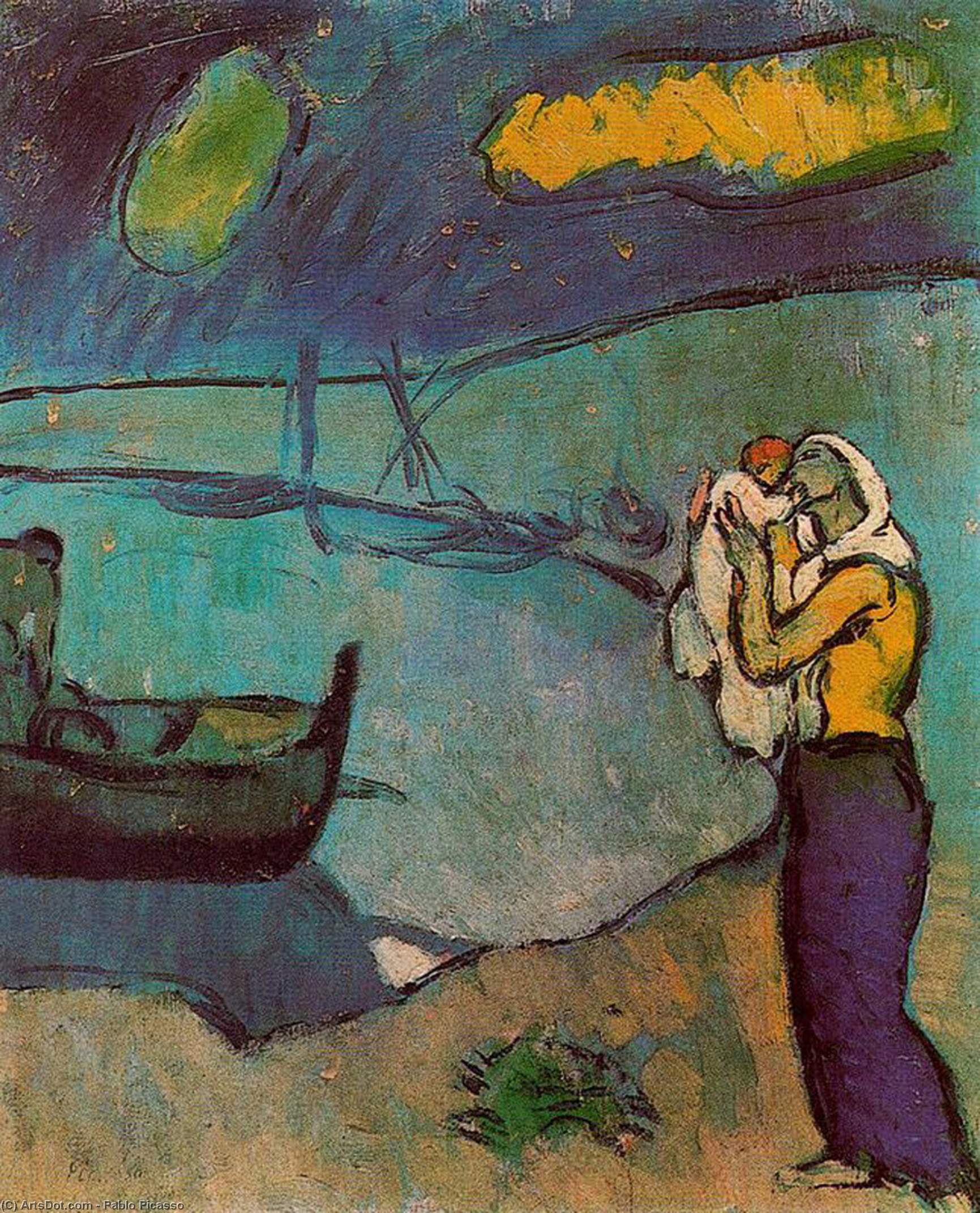 Wikioo.org - The Encyclopedia of Fine Arts - Painting, Artwork by Pablo Picasso - Mother and son on the shore
