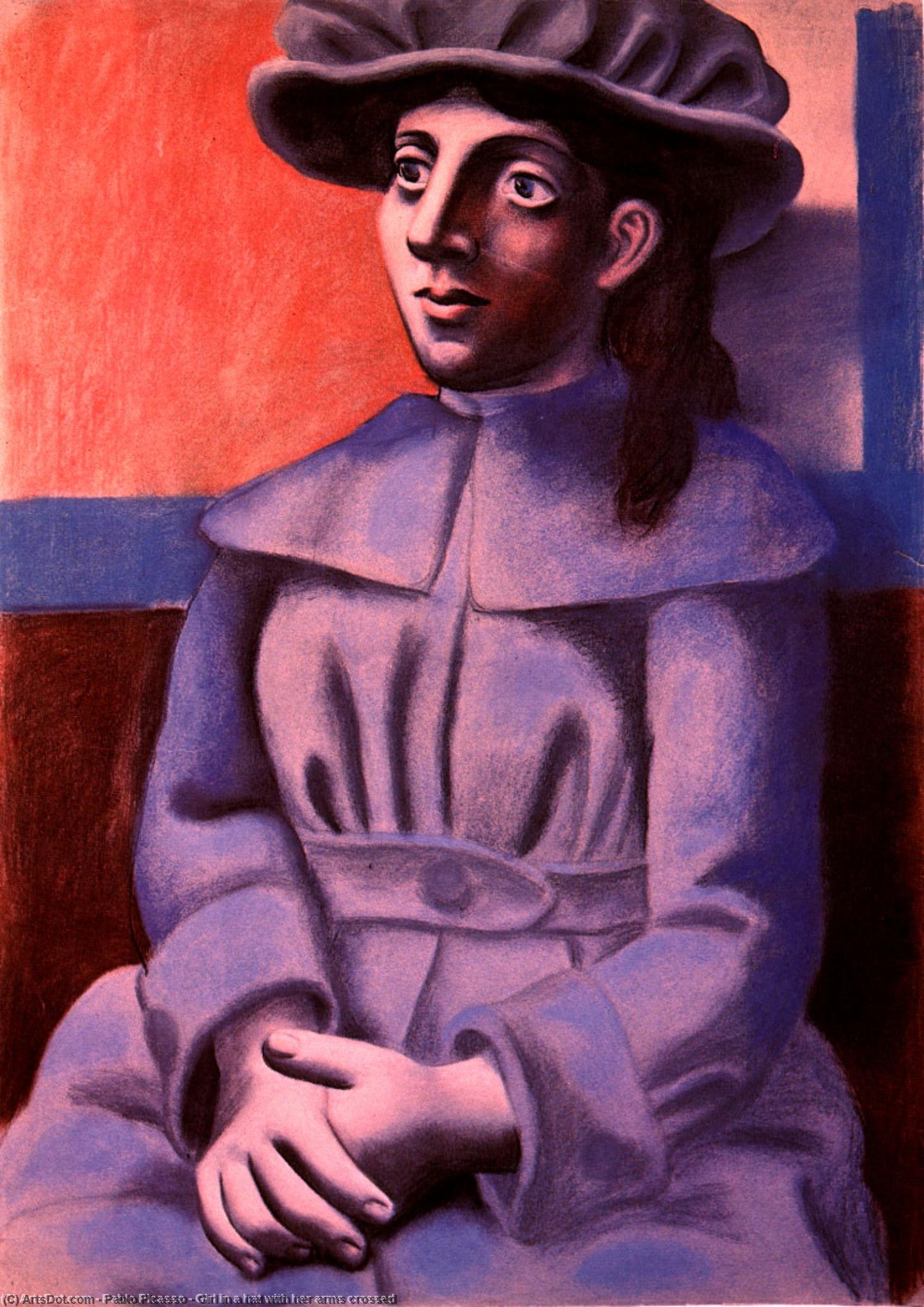 Wikioo.org - The Encyclopedia of Fine Arts - Painting, Artwork by Pablo Picasso - Girl in a hat with her arms crossed