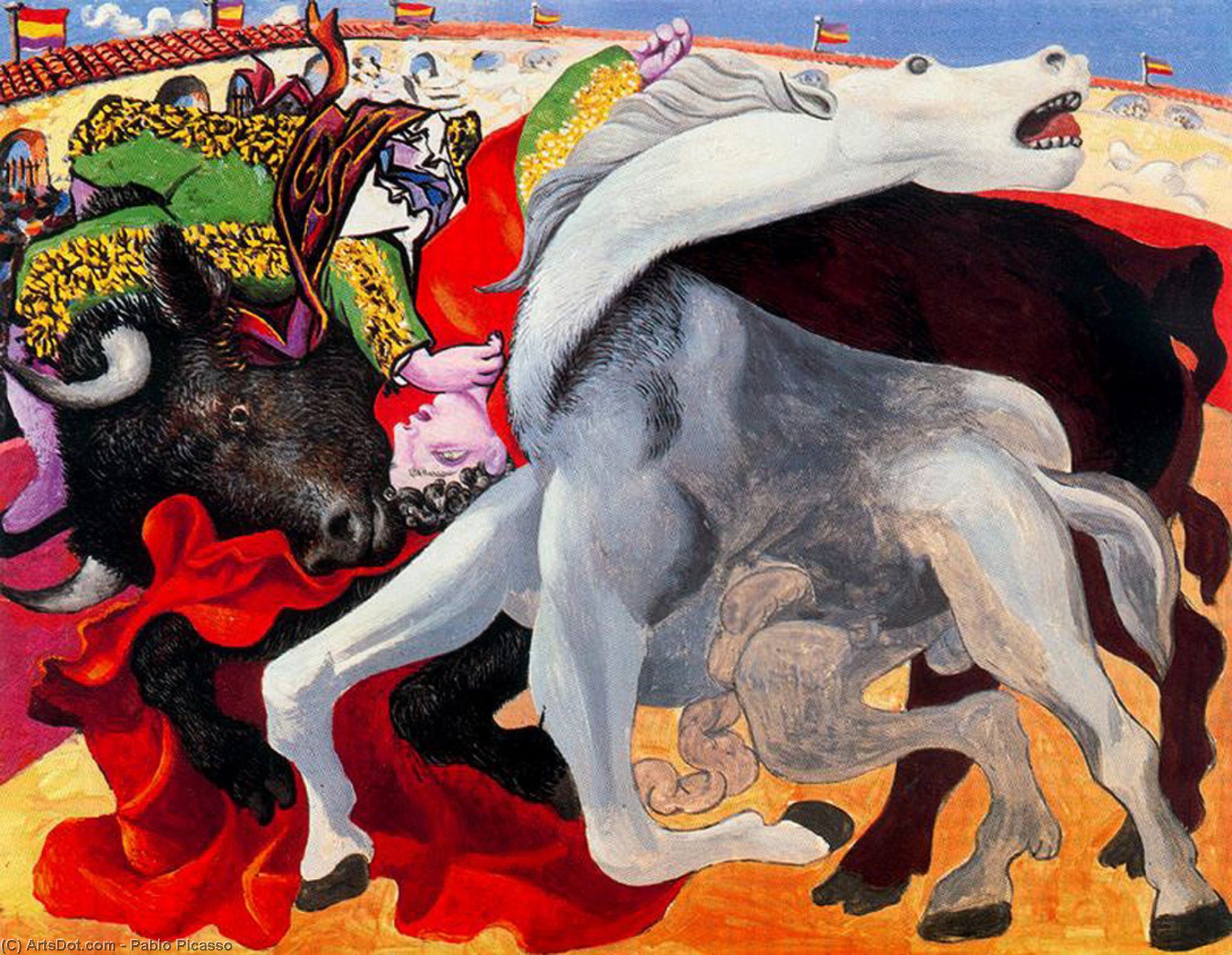 Wikioo.org - The Encyclopedia of Fine Arts - Painting, Artwork by Pablo Picasso - Bullfight, the death of the torero