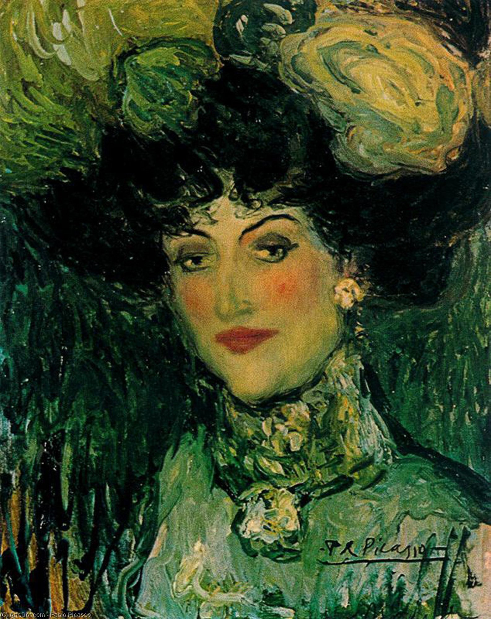 Wikioo.org – La Enciclopedia de las Bellas Artes - Pintura, Obras de arte de Pablo Picasso - mujer con plumado  sombrero