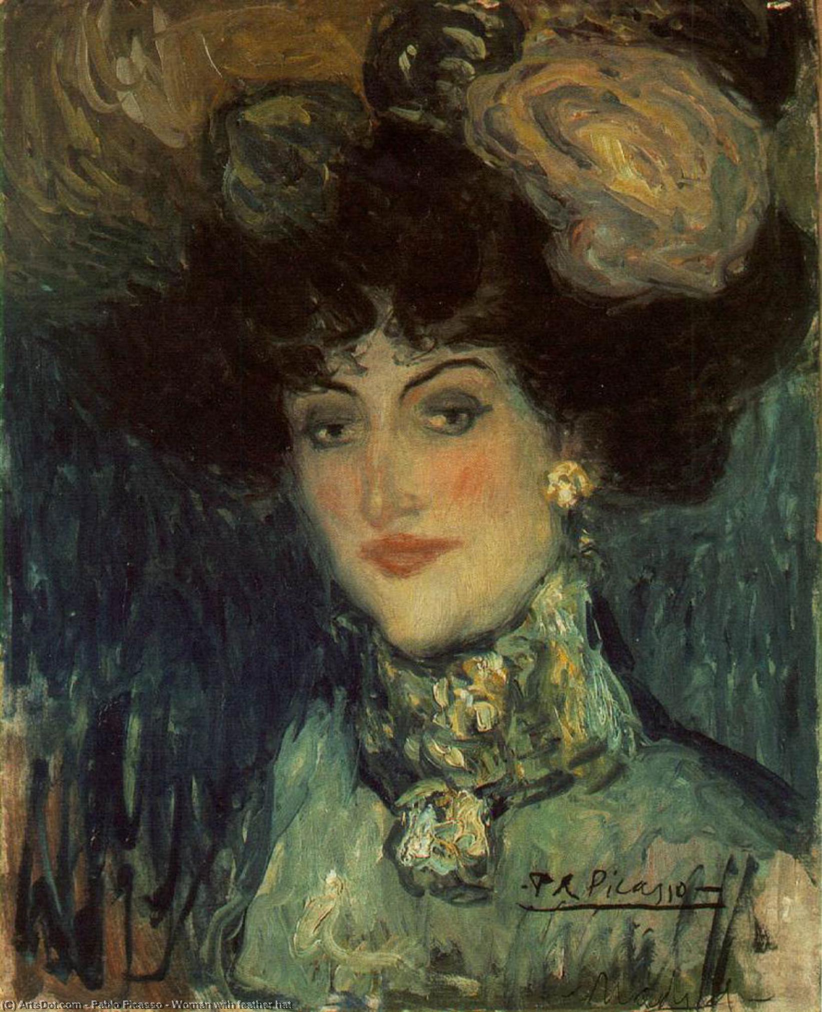 WikiOO.org – 美術百科全書 - 繪畫，作品 Pablo Picasso - 女人 羽  帽子
