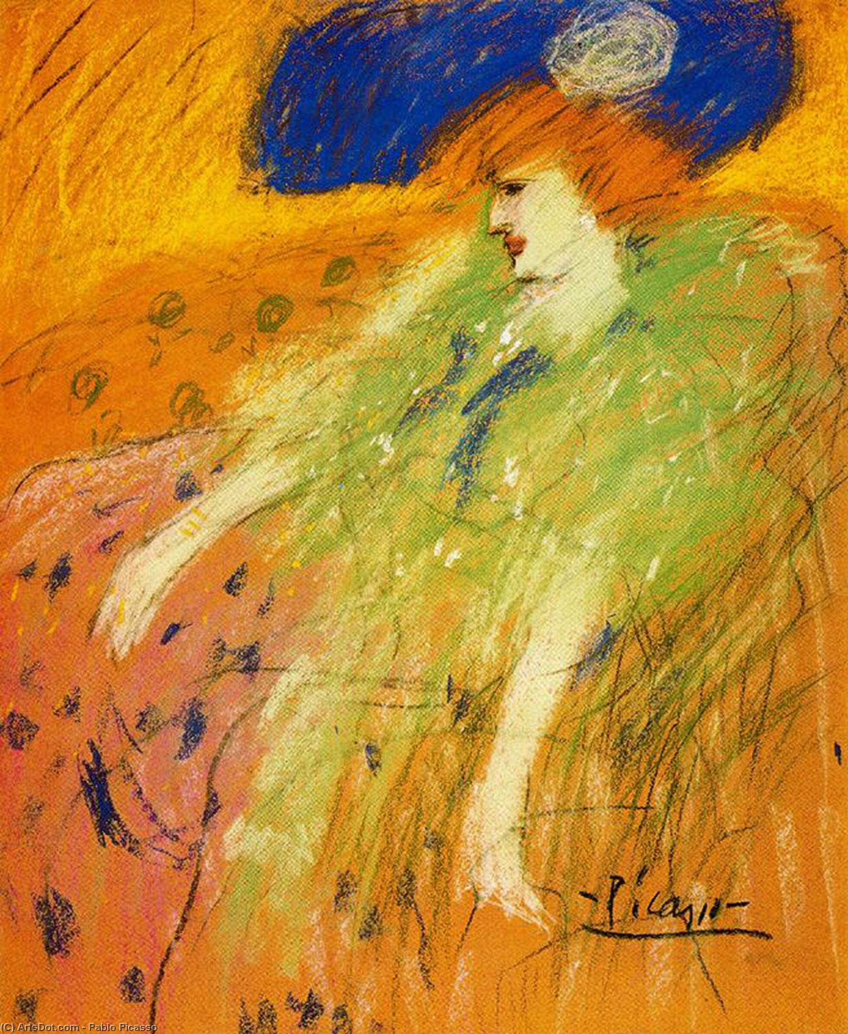 WikiOO.org - 百科事典 - 絵画、アートワーク Pablo Picasso - を持つ女性 青色  帽子