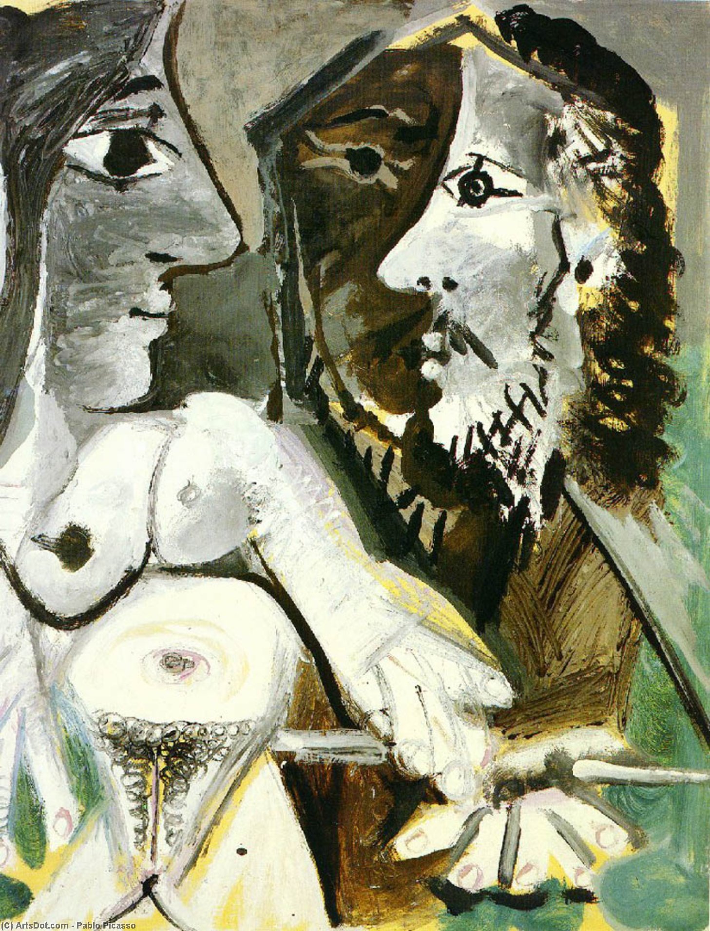 Wikioo.org - The Encyclopedia of Fine Arts - Painting, Artwork by Pablo Picasso - Naked woman and musketeer