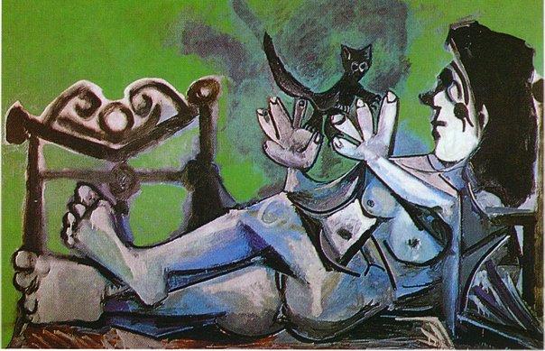 WikiOO.org - Enciklopedija dailės - Tapyba, meno kuriniai Pablo Picasso - Lying female nude with cat