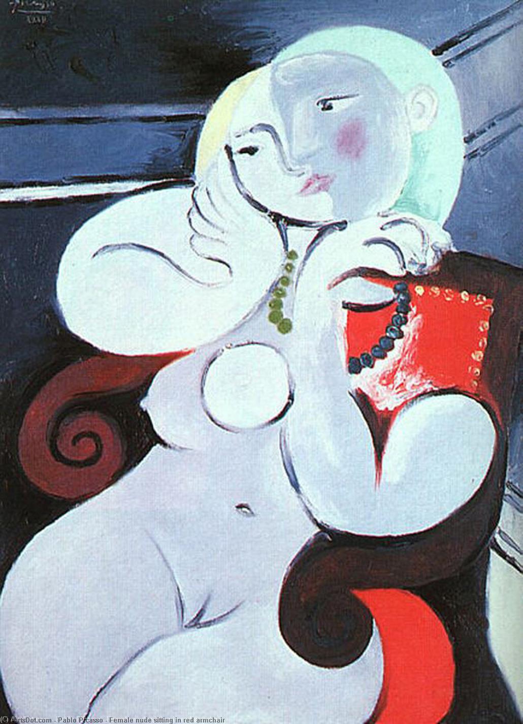 Wikioo.org - Bách khoa toàn thư về mỹ thuật - Vẽ tranh, Tác phẩm nghệ thuật Pablo Picasso - Female nude sitting in red armchair